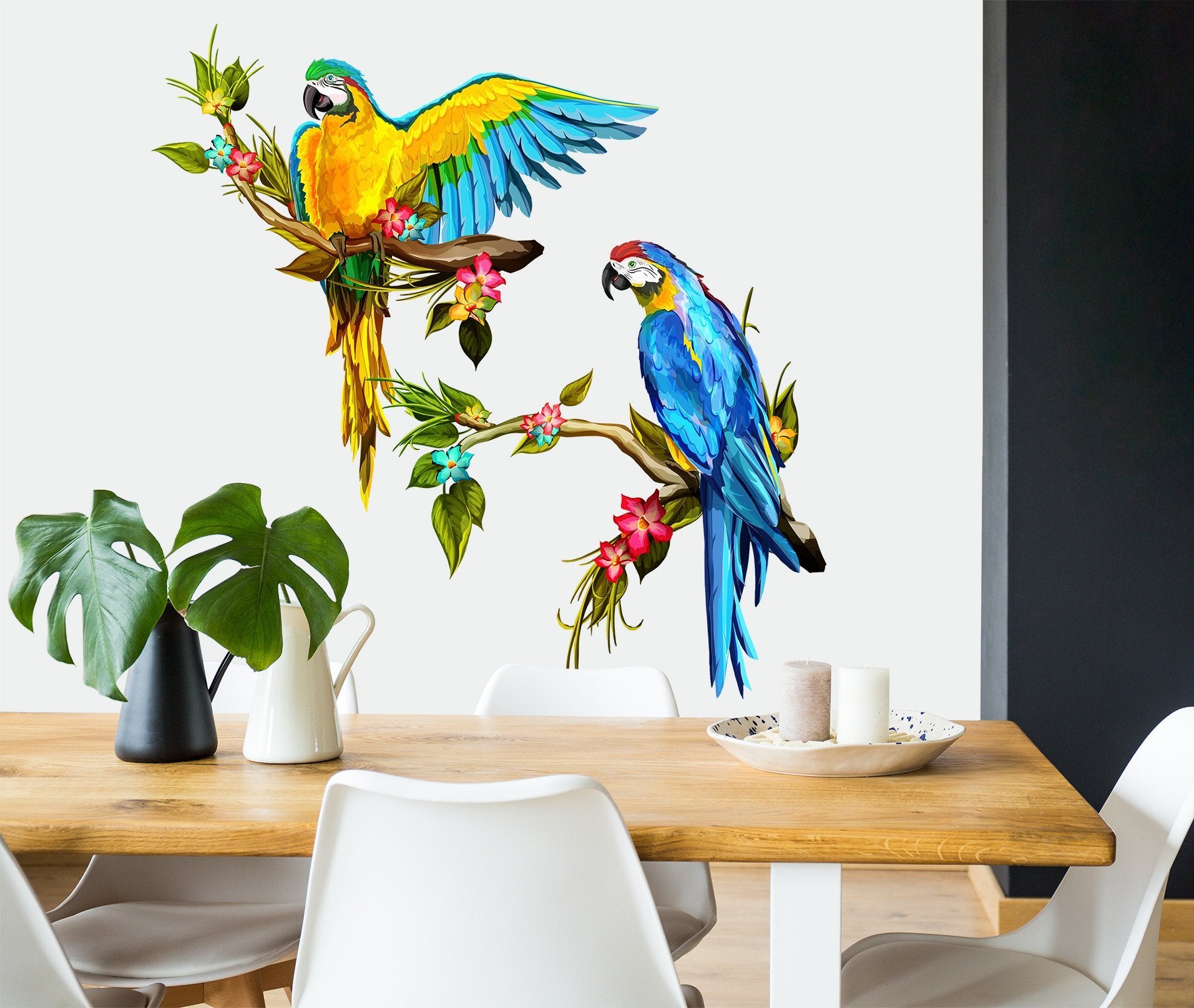 3D Parrot Blossom 012 Wall Stickers Wallpaper AJ Wallpaper 