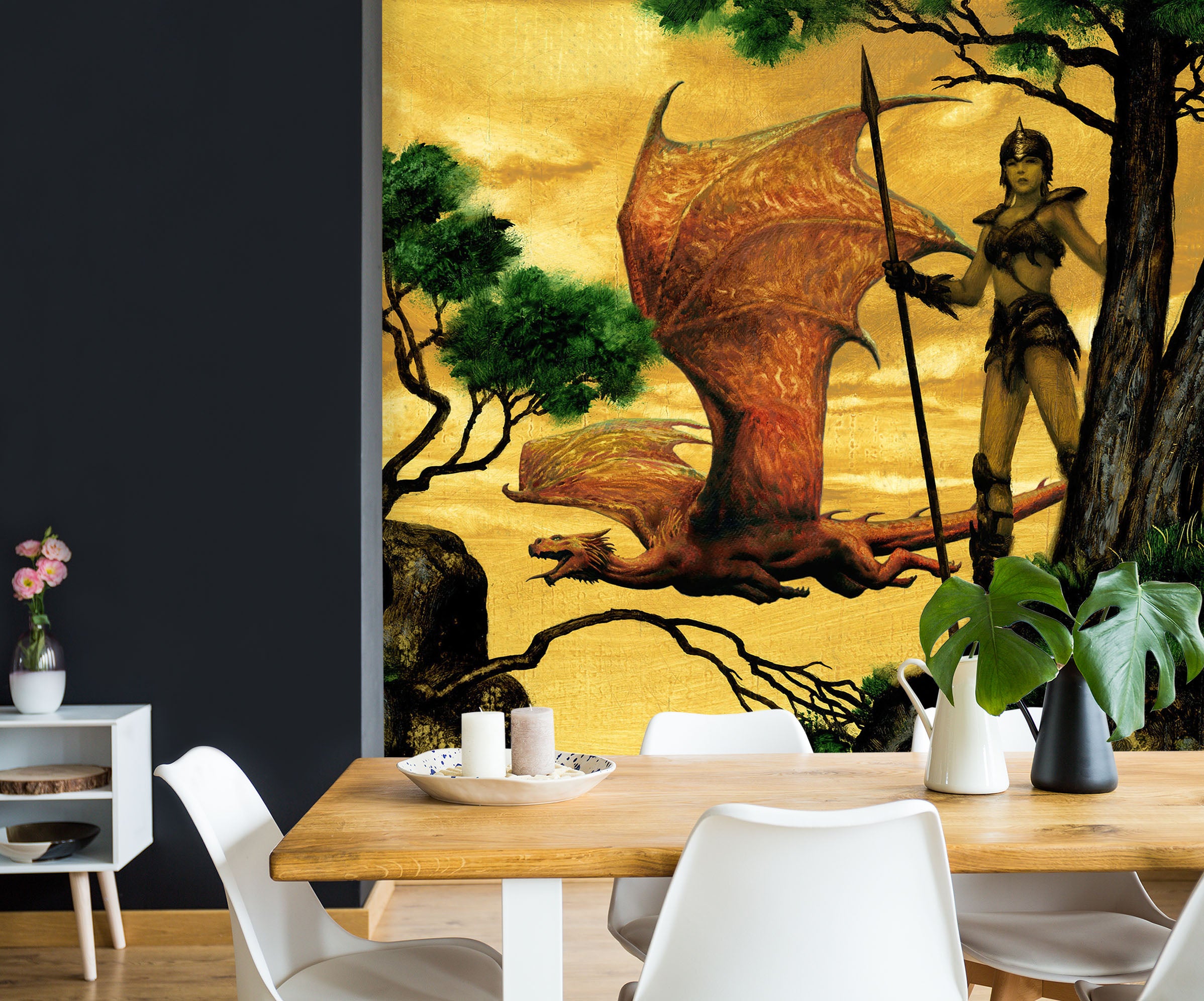 3D Fly Dragon Tree Female Soldier 7063 Ciruelo Wall Mural Wall Murals