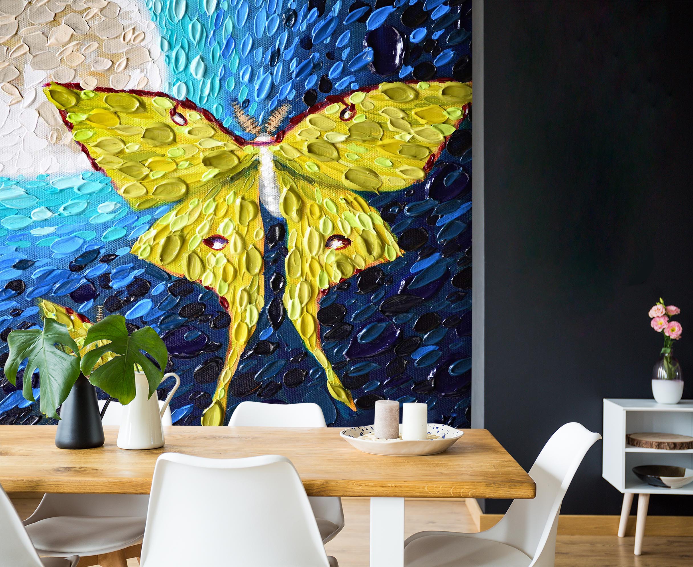 3D Yellow Butterfly 1407 Dena Tollefson Wall Mural Wall Murals