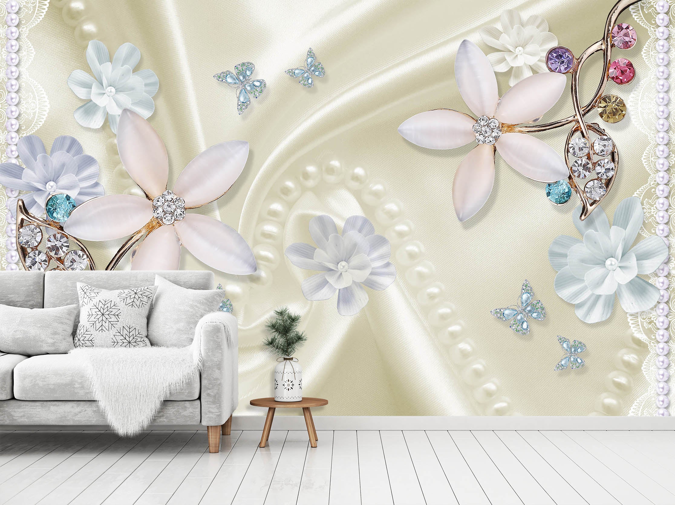 3D White Petals 1531 Wall Murals