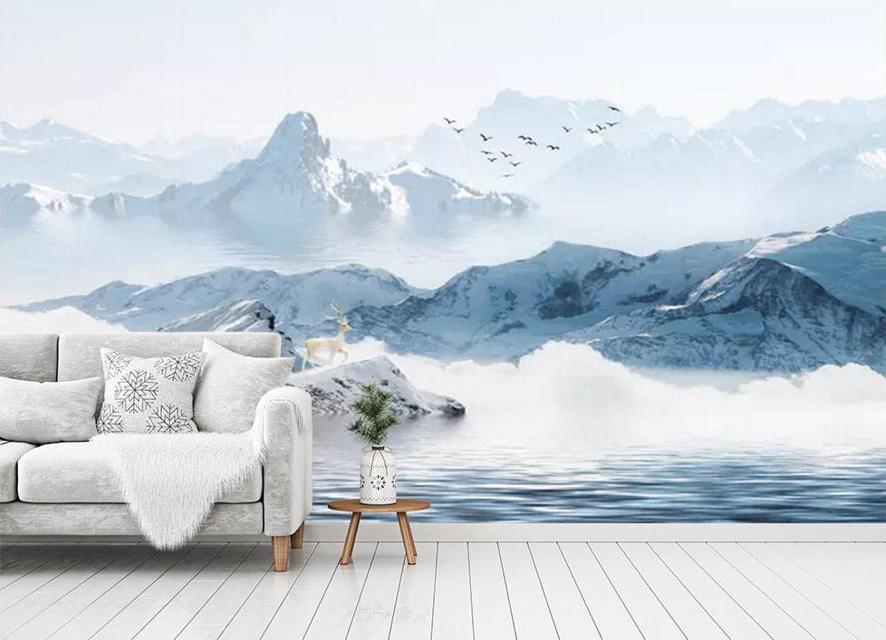3D Snow Mountain Fawn WC659 Wall Murals