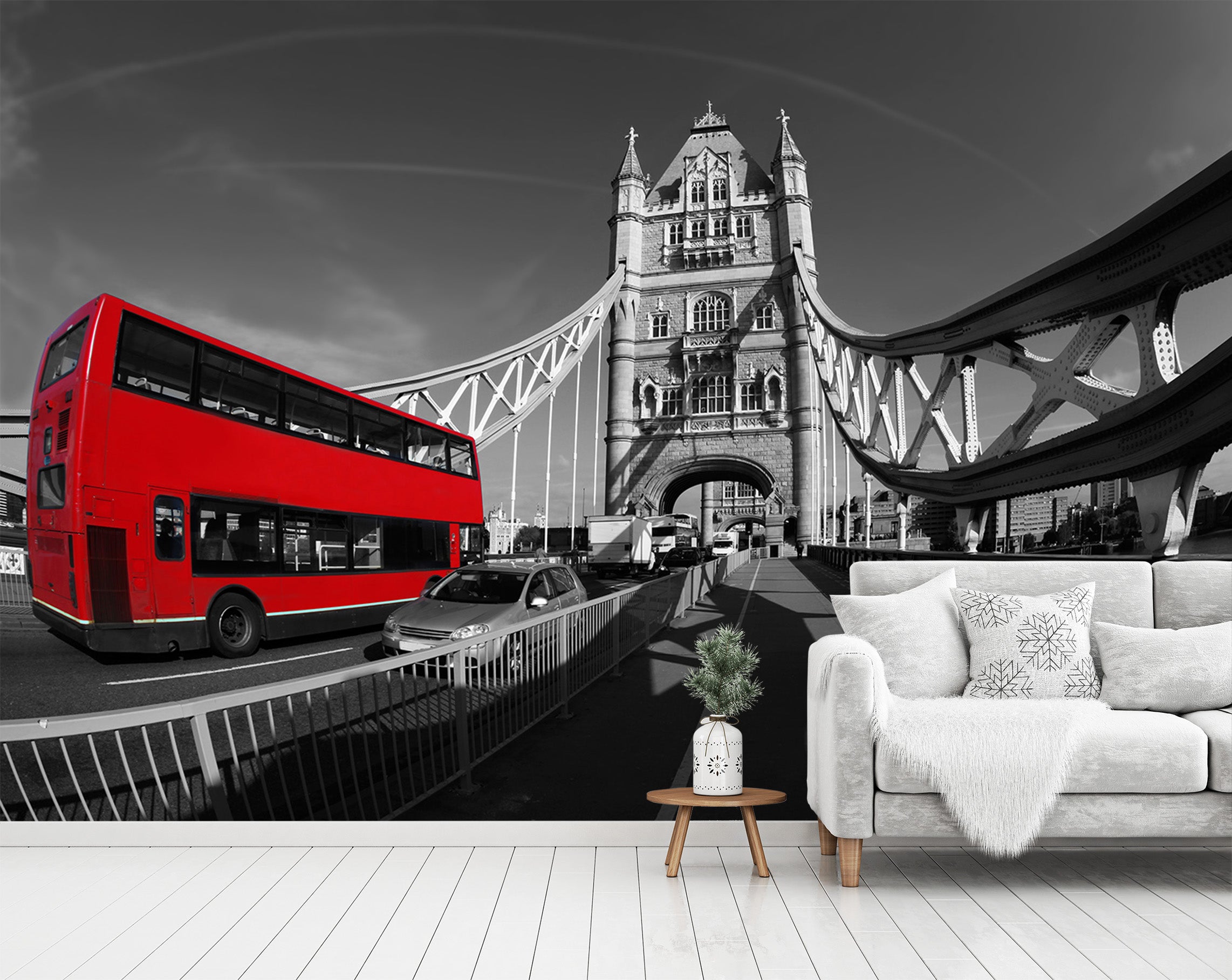 3D Red Bus Bridge 072 Vehicle Wall Murals