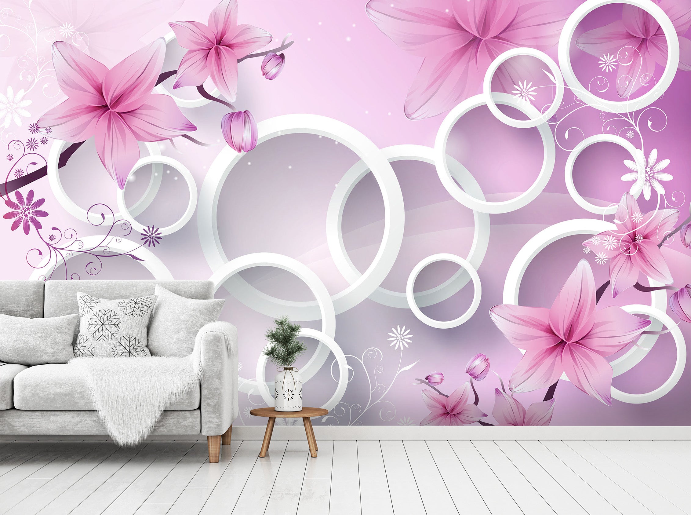 3D Purple Flowers 1408 Wall Murals