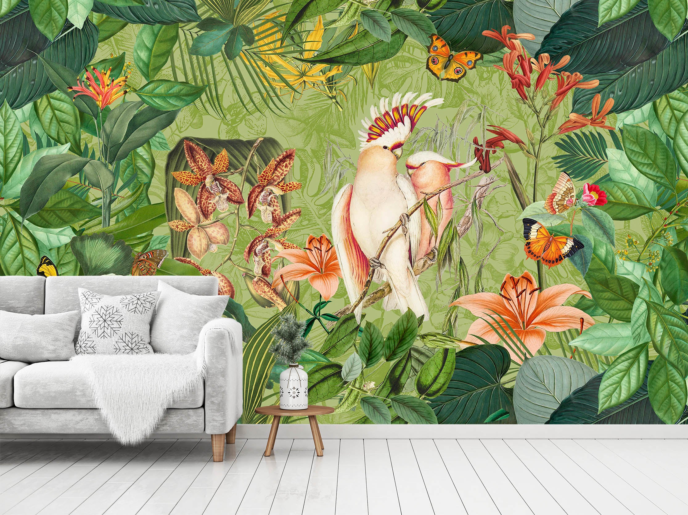 3D Cockatoos And Butterflies 1406 Andrea haase Wall Mural Wall Murals