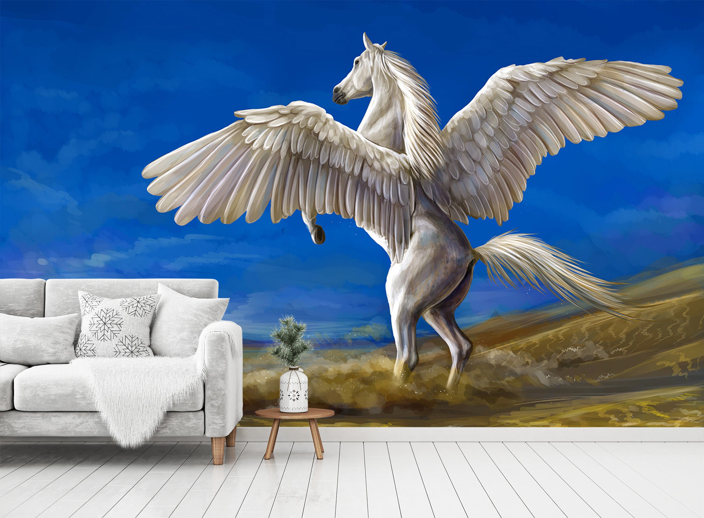 3D Pegasus Grassland 318 Wall Murals