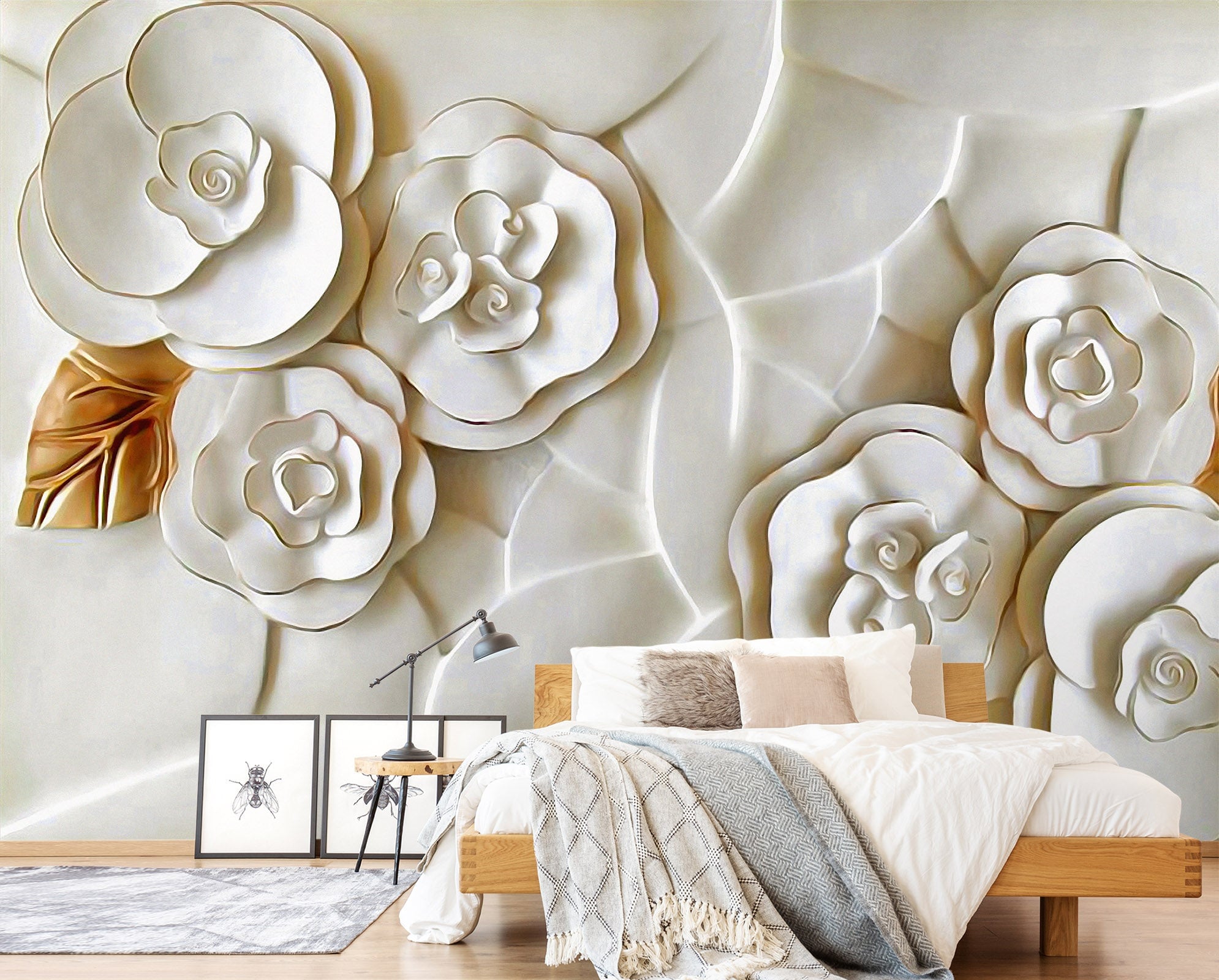 3D Embossed White Flower 145 Wall Murals Wallpaper AJ Wallpaper 2 