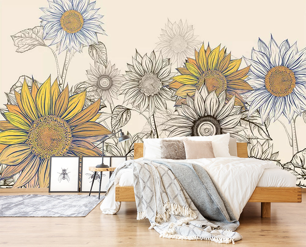 3D Sketch Sunflower WC450 Wall Murals