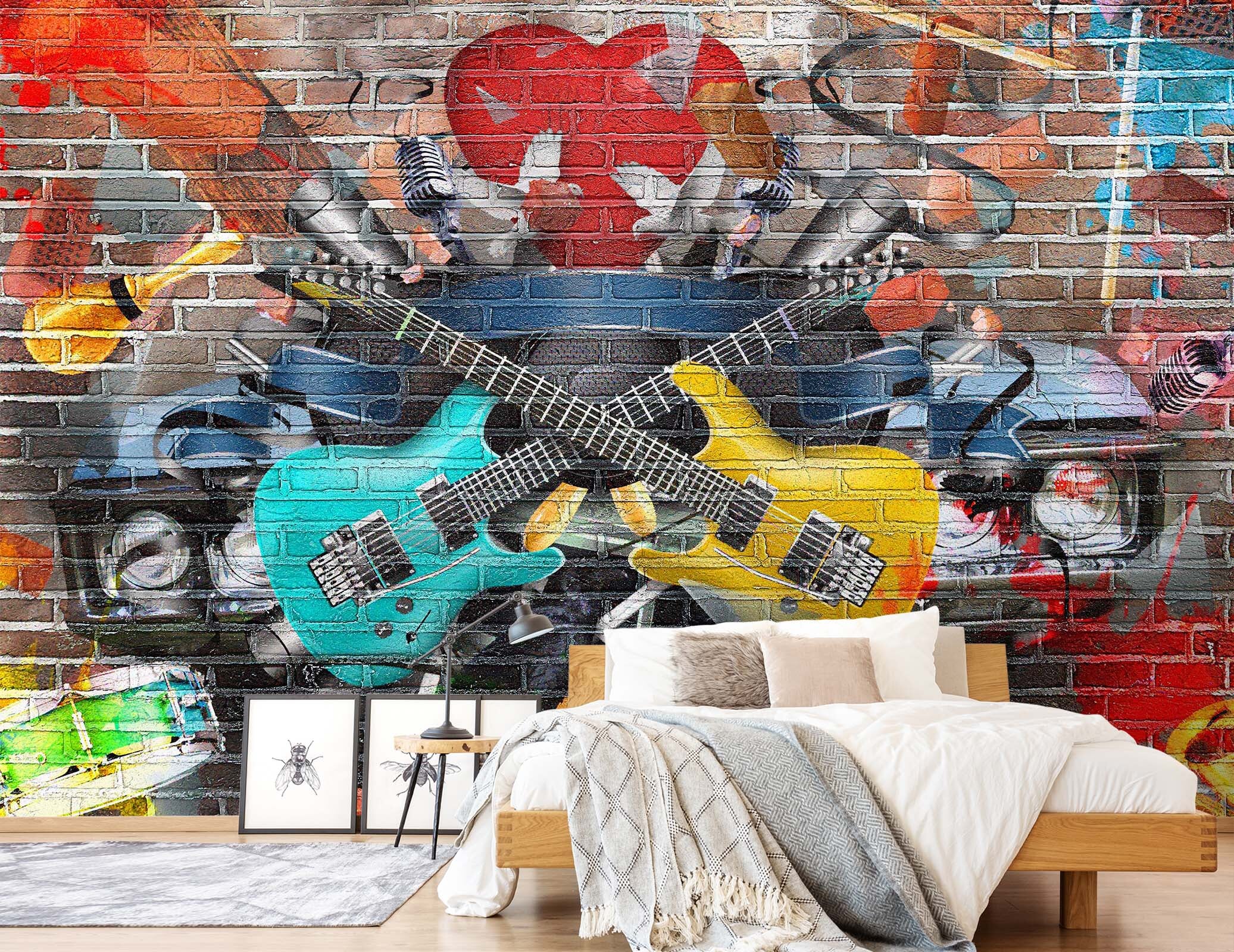 3D Graffiti Guitar 151 Wall Murals Wallpaper AJ Wallpaper 2 