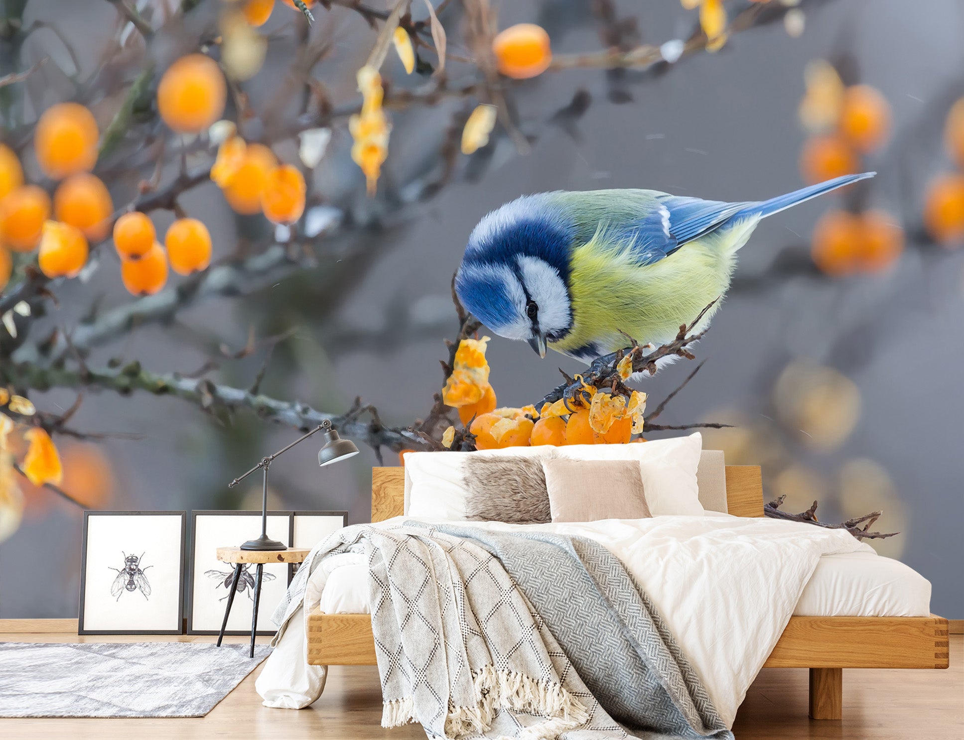 3D Blue Bird Flower Branch 57049 Wall Murals