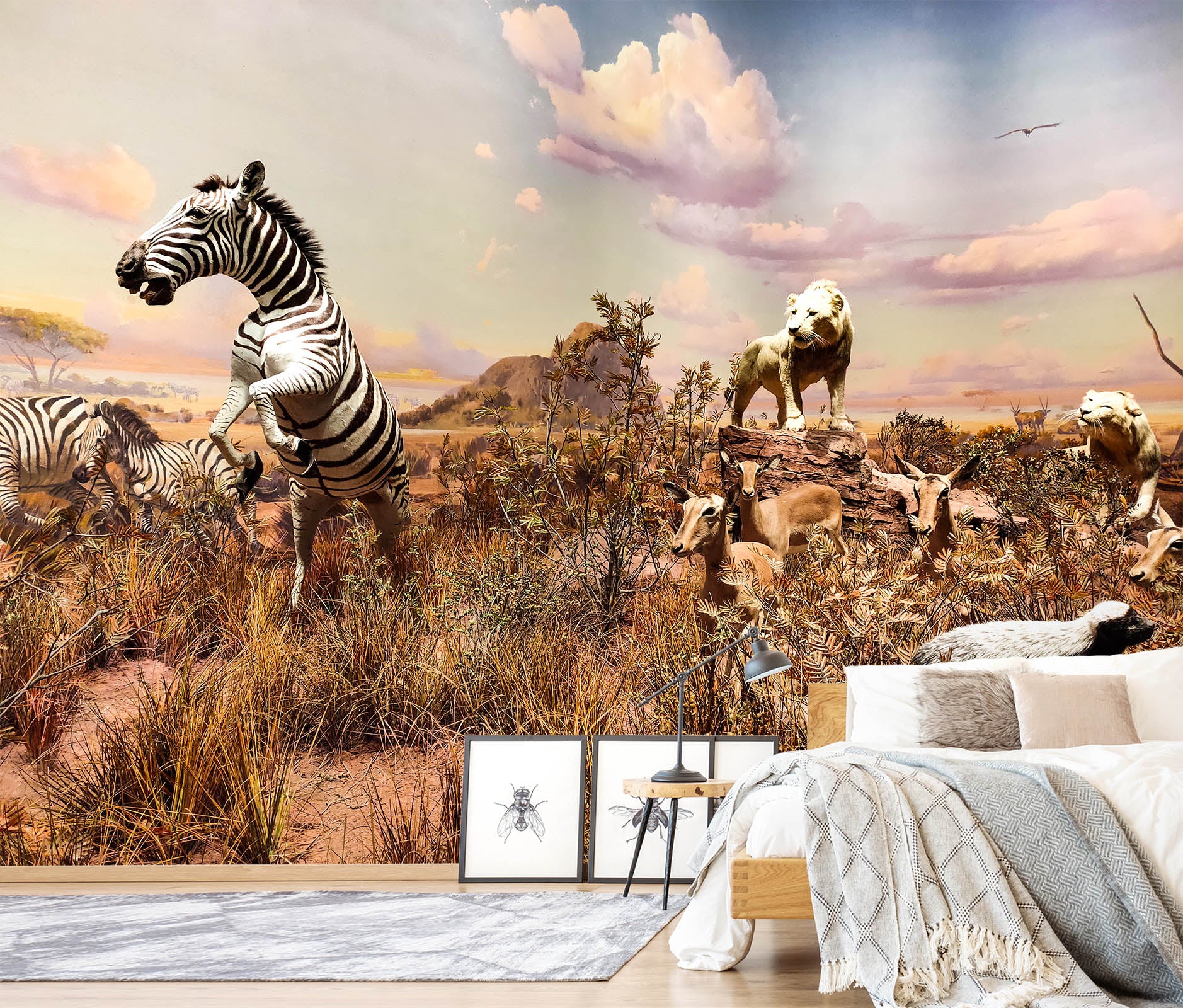 3D Zebra White Lion 422 Wall Murals