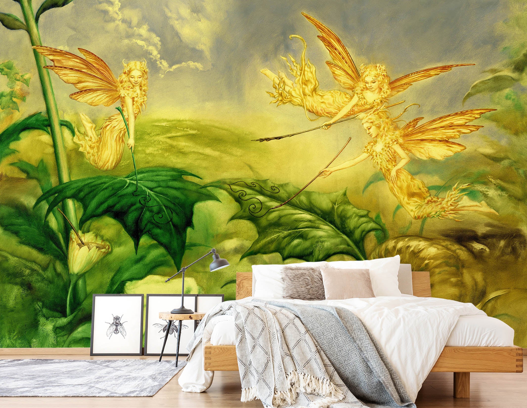 3D Golden Elf Leaves 7073 Ciruelo Wall Mural Wall Murals