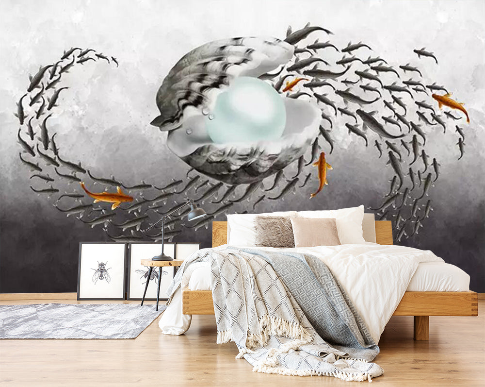 3D Black Fish WC717 Wall Murals