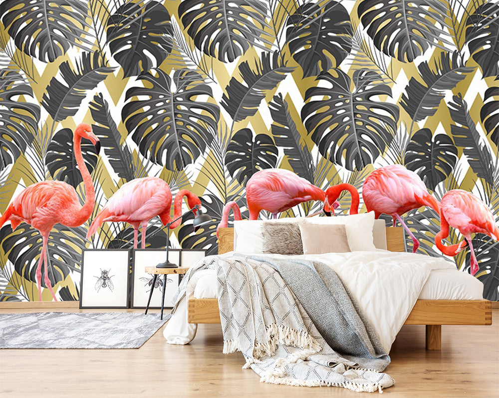 3D Flamingo Leaves WC426 Wall Murals