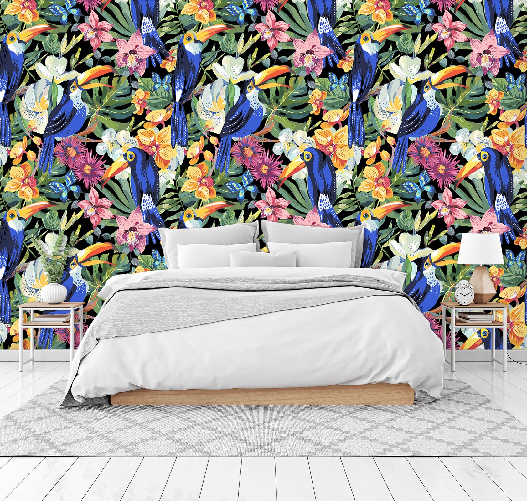 3D Blue Parrot Flower 50 Wall Murals