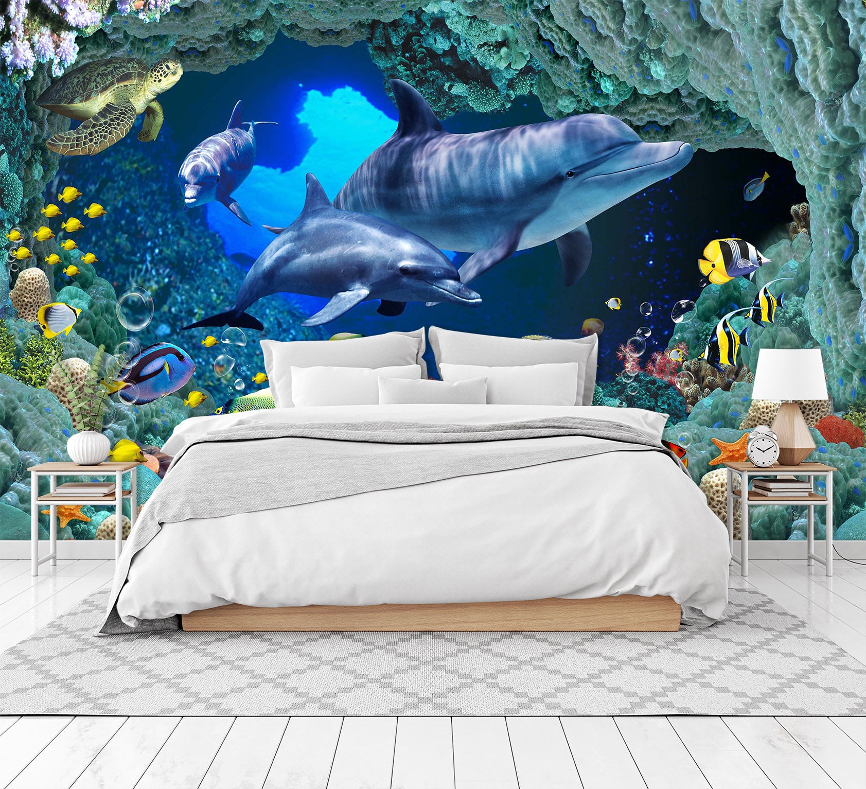 3D Dolphin Swimming 1636 Wall Murals
