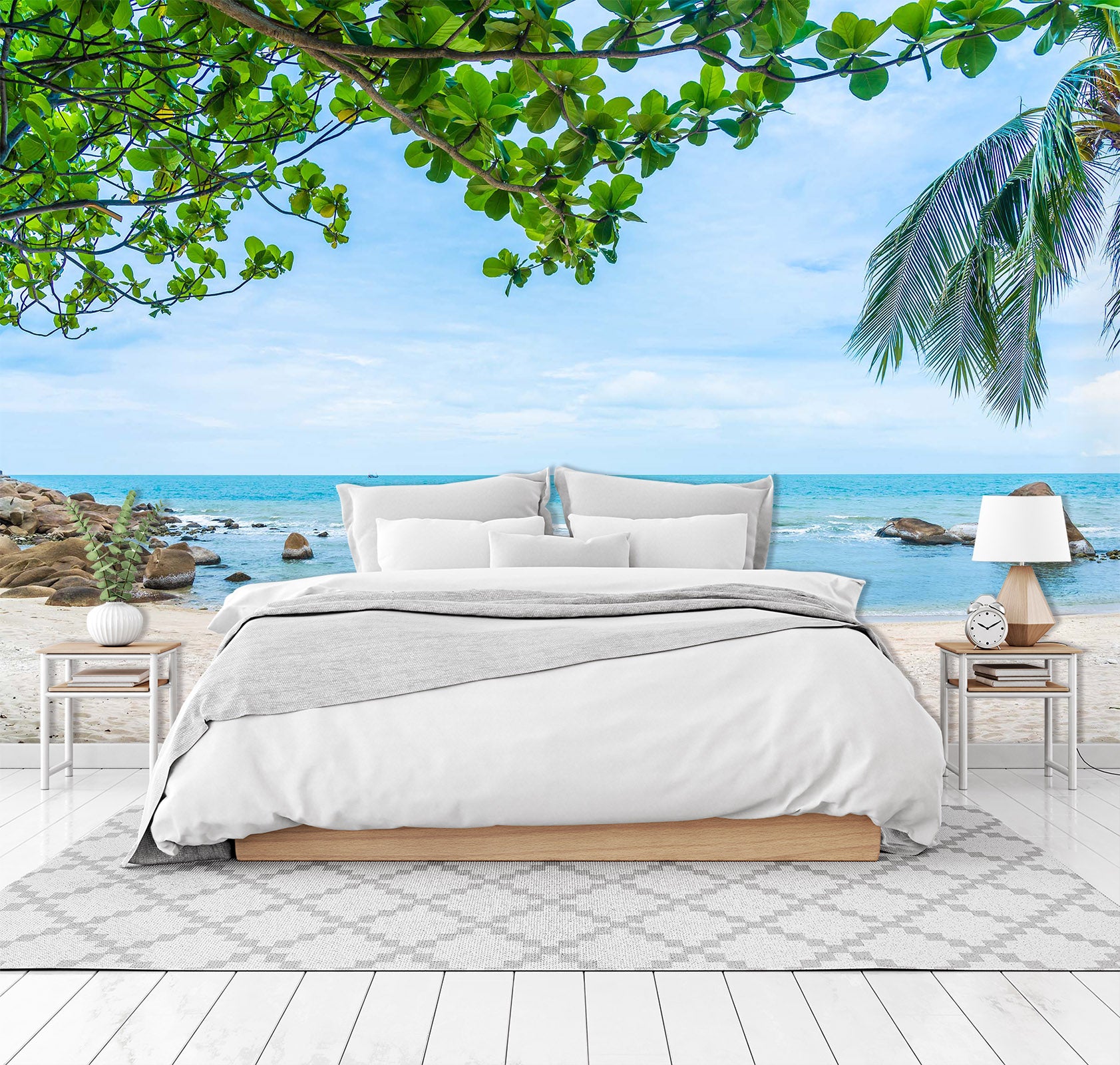 3D White Beach Sea 105 Wall Murals