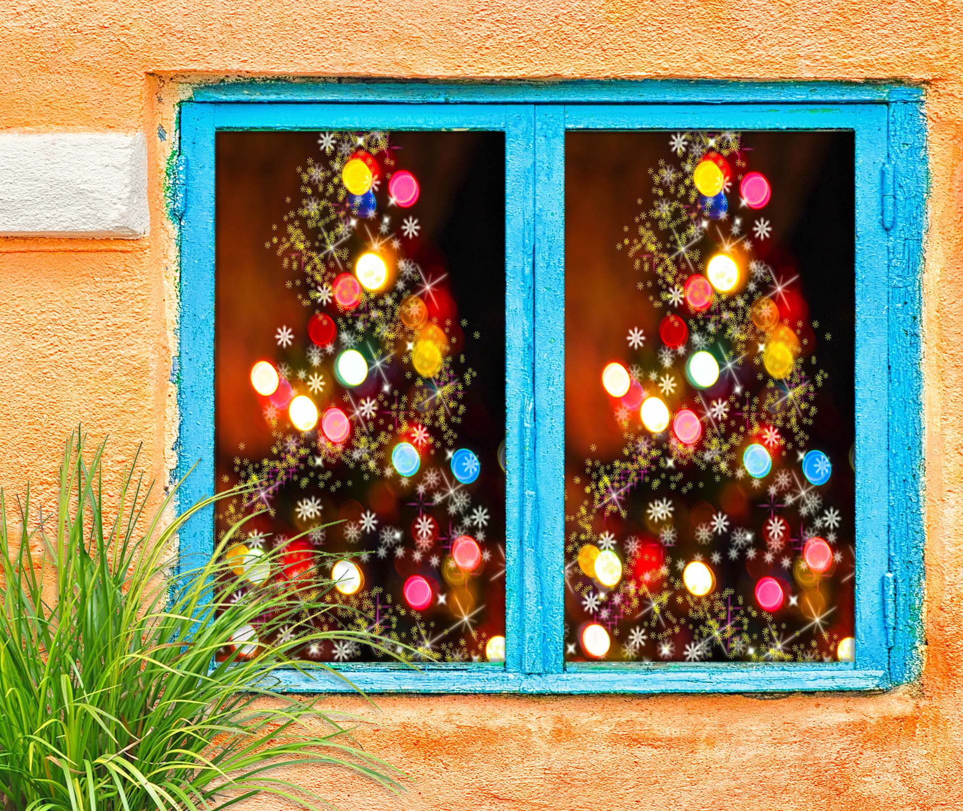 3D Christmas Tree Colored String Lights 30117 Christmas Window Film Print Sticker Cling Stained Glass Xmas