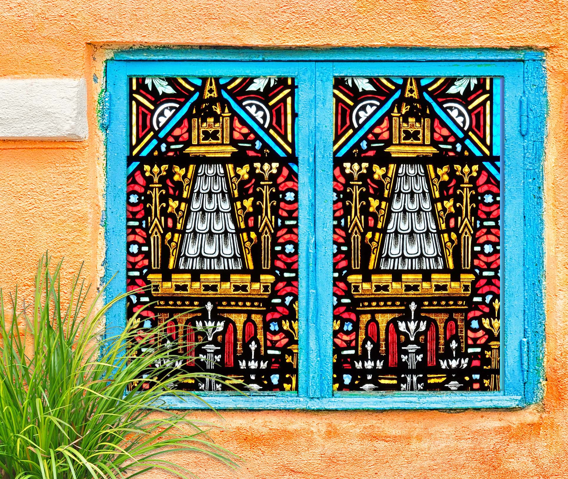 3D Golden Church 216 Window Film Print Sticker Cling Stained Glass UV Block