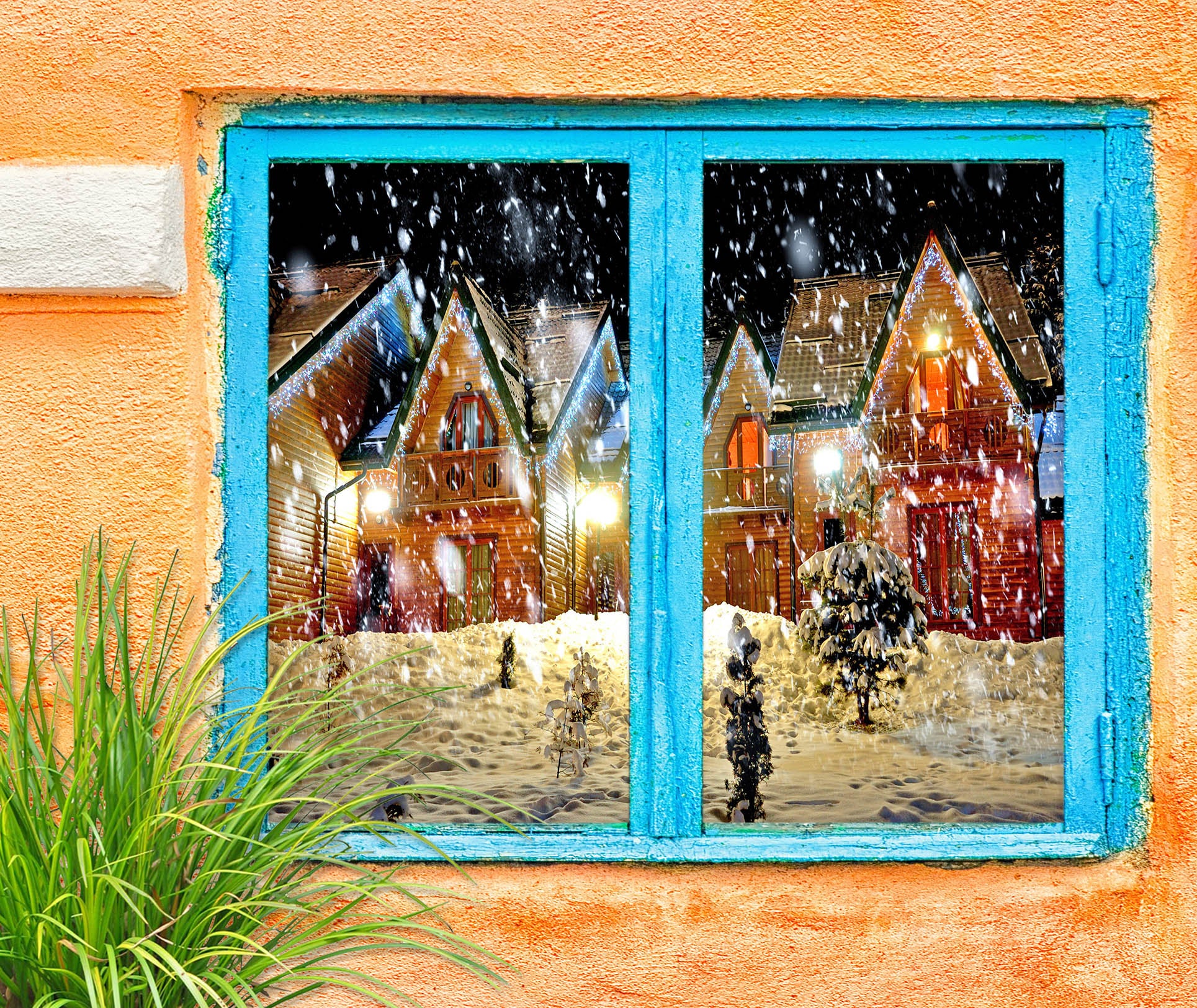 3D Heavy Snow Houses 31007 Christmas Window Film Print Sticker Cling Stained Glass Xmas