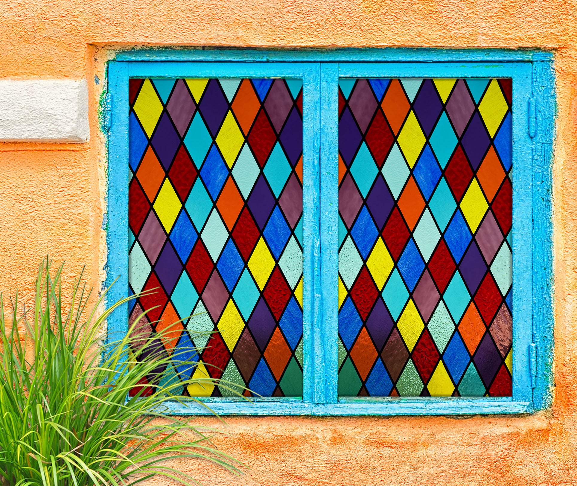 3D Colored Rhombus 124 Window Film Print Sticker Cling Stained Glass UV Block