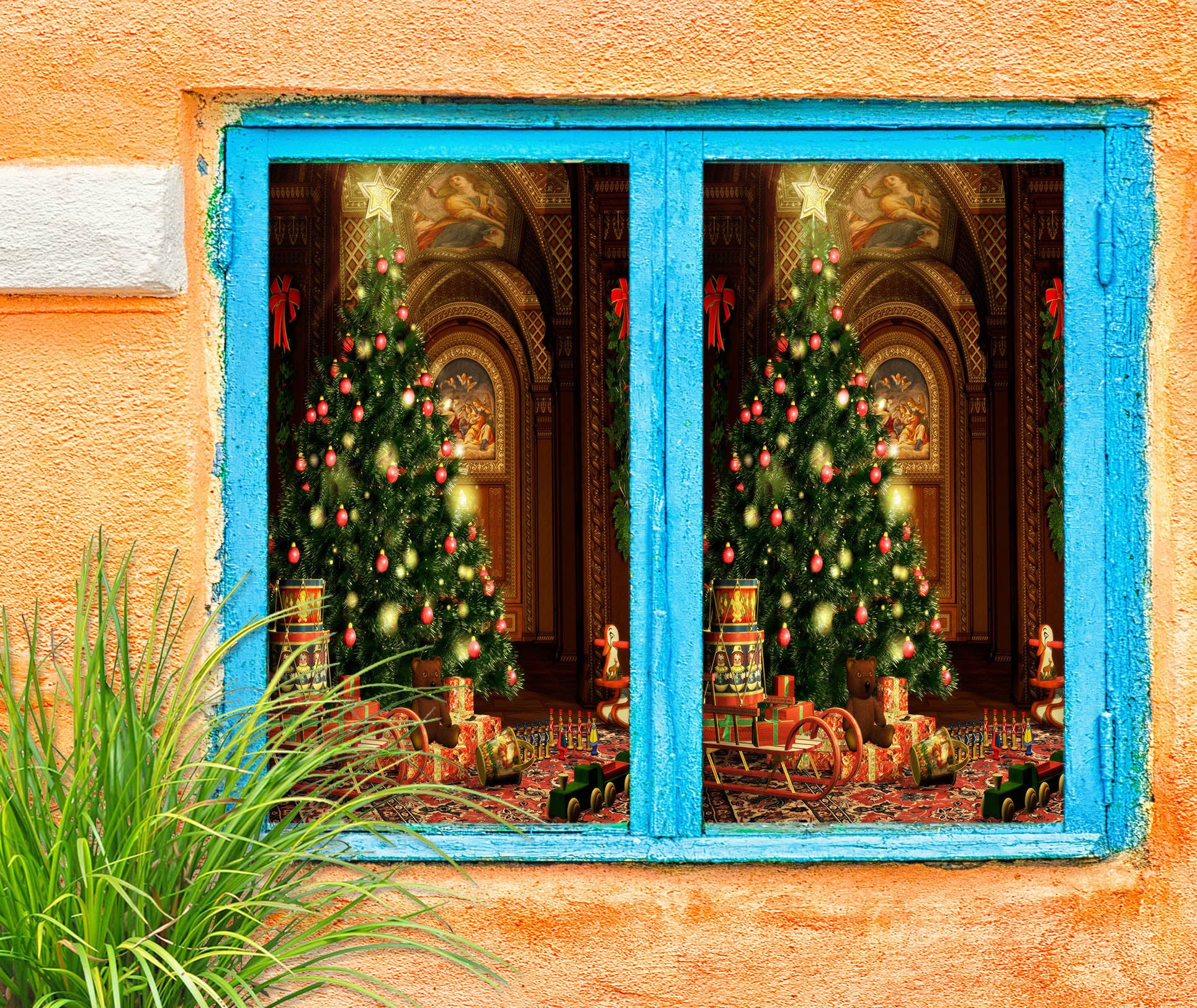 3D Tree Decoration 5441 Christmas Window Film Print Sticker Cling Stained Glass Xmas