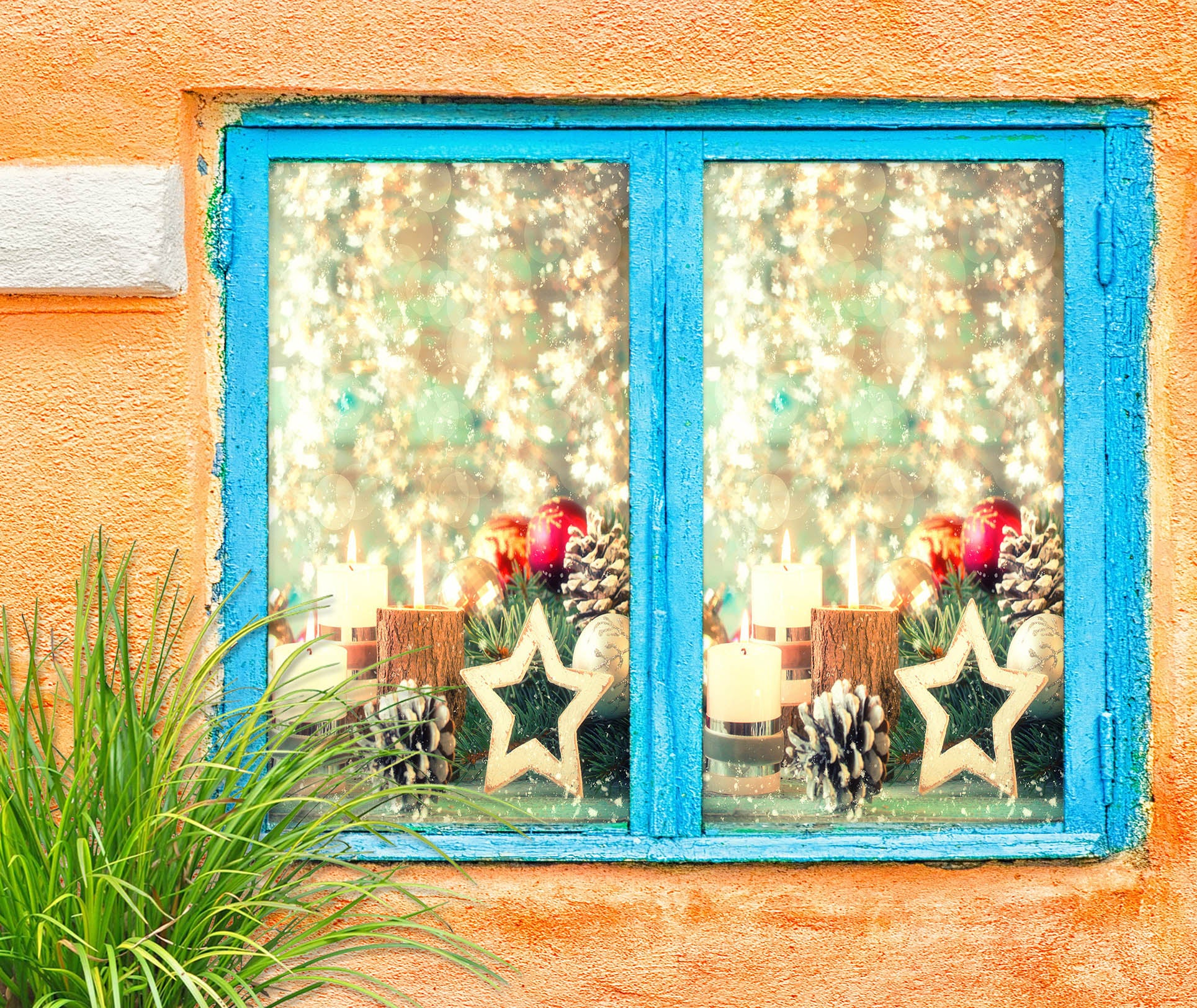 3D Five-Pointed Star Pine Cone 30022 Christmas Window Film Print Sticker Cling Stained Glass Xmas