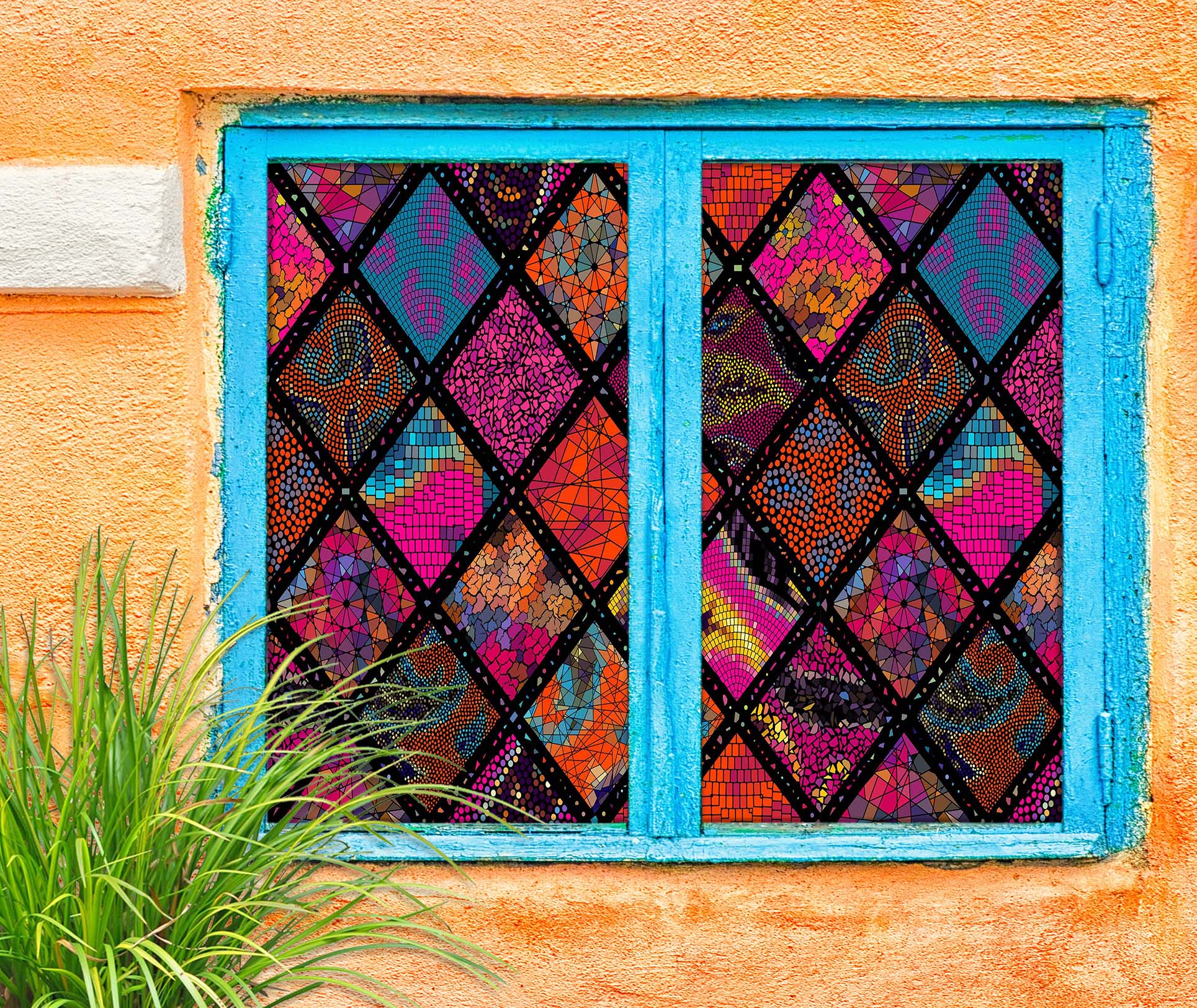 3D Fragment Painting 466 Window Film Print Sticker Cling Stained Glass UV Block