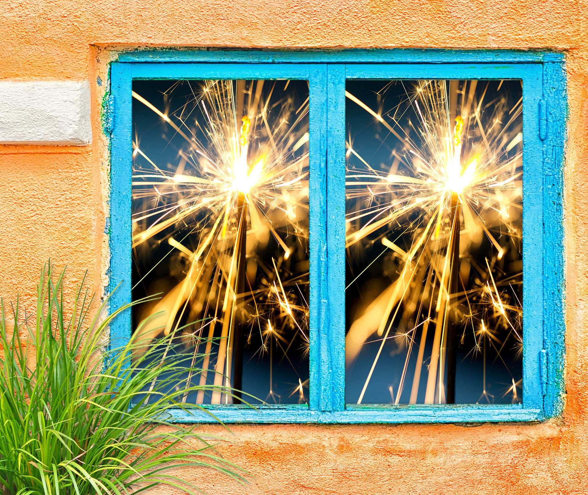 3D Fireworks 30131 Christmas Window Film Print Sticker Cling Stained Glass Xmas
