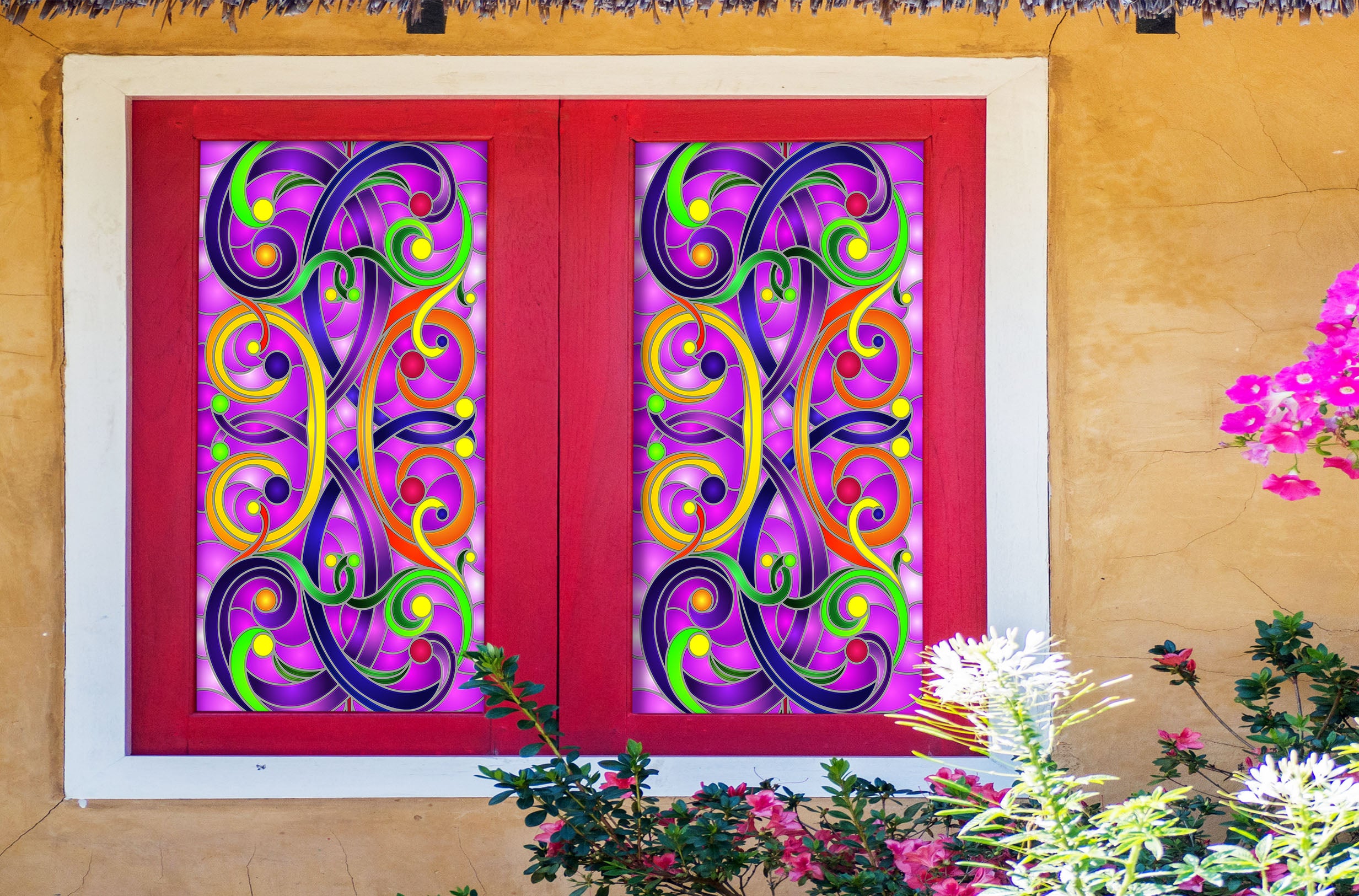 3D Purple Bend 151 Window Film Print Sticker Cling Stained Glass UV Block