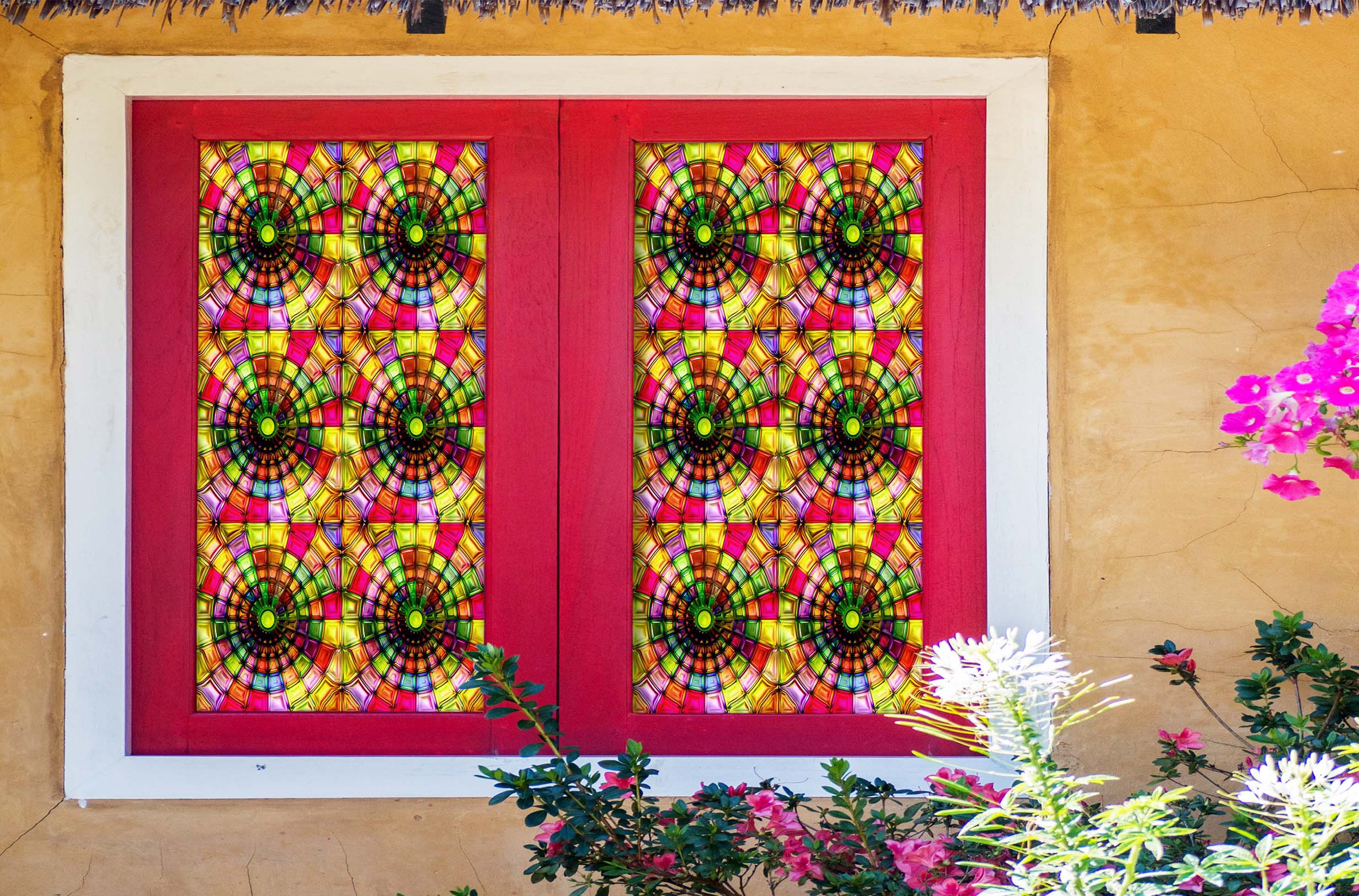 3D Color Pattern Flower 117 Window Film Print Sticker Cling Stained Glass UV Block