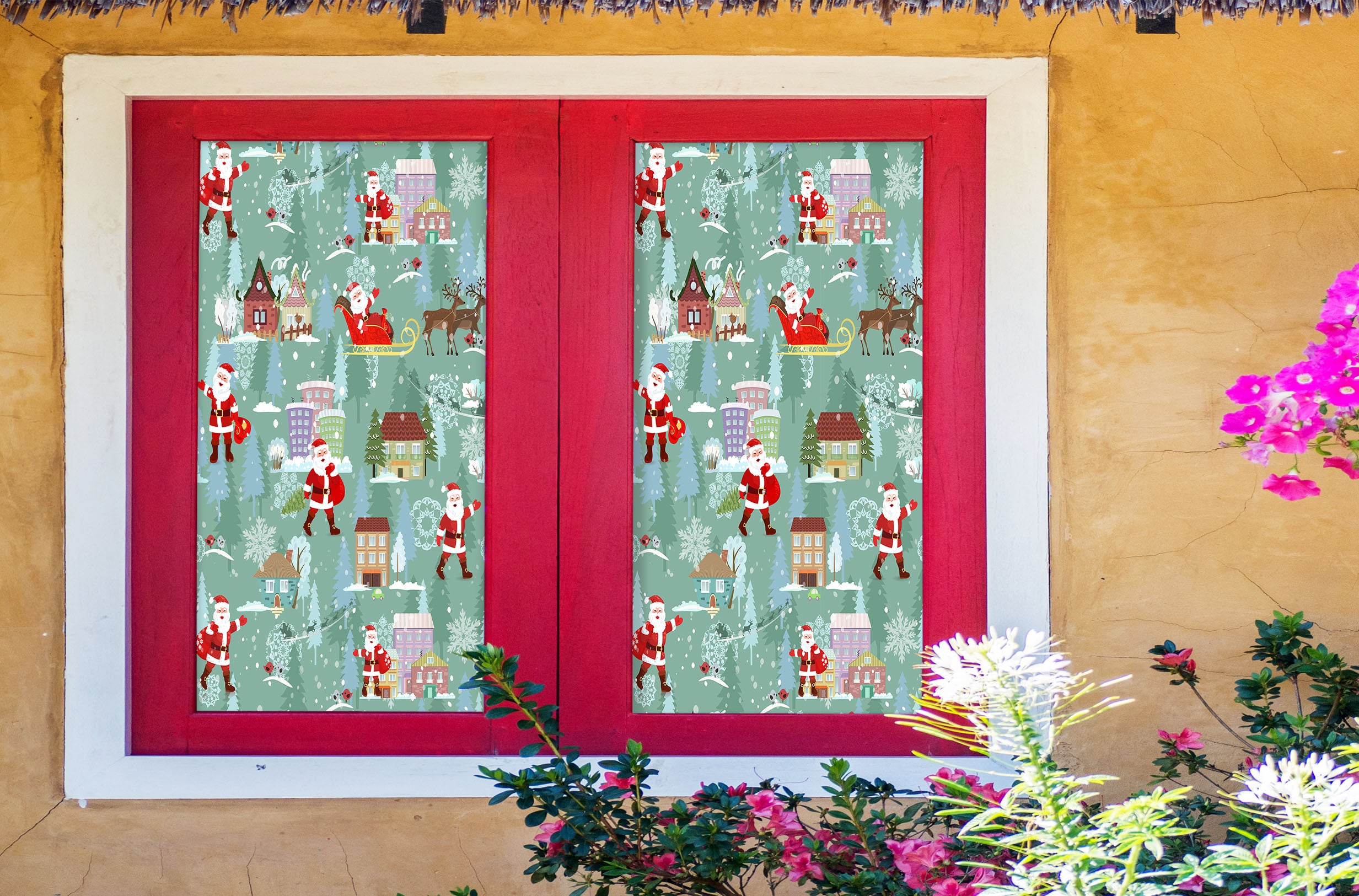 3D Santa House 31027 Christmas Window Film Print Sticker Cling Stained Glass Xmas