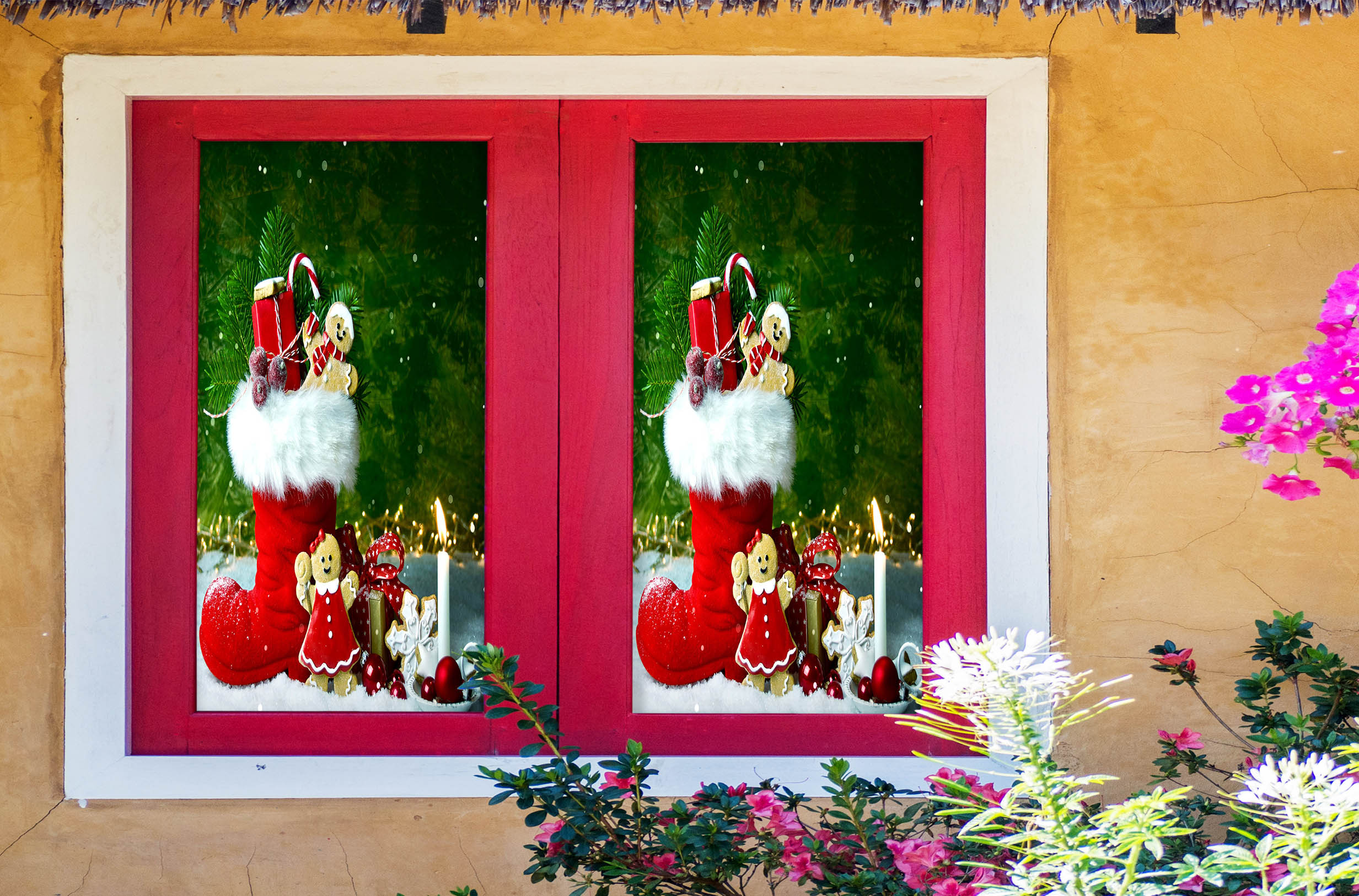 3D Socks Gift 31079 Christmas Window Film Print Sticker Cling Stained Glass Xmas