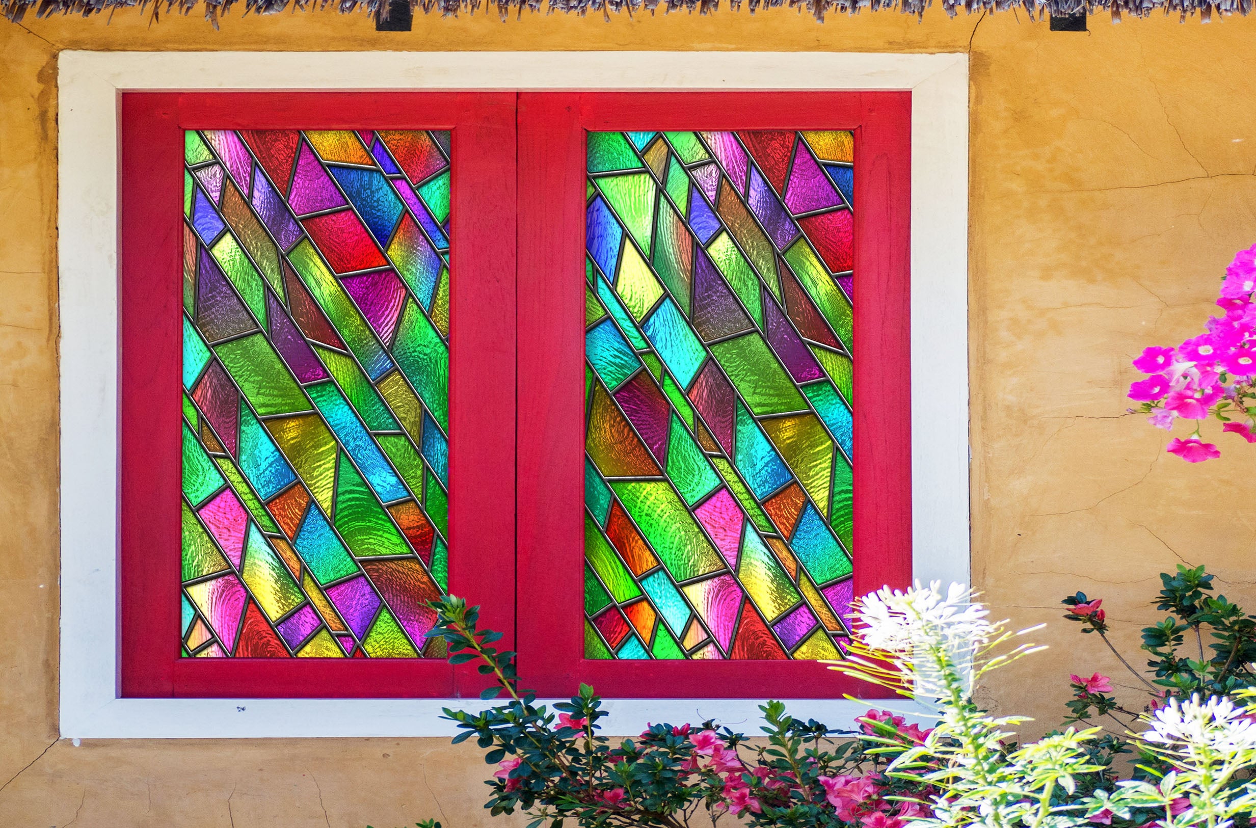 3D Green Square 226 Window Film Print Sticker Cling Stained Glass UV Block