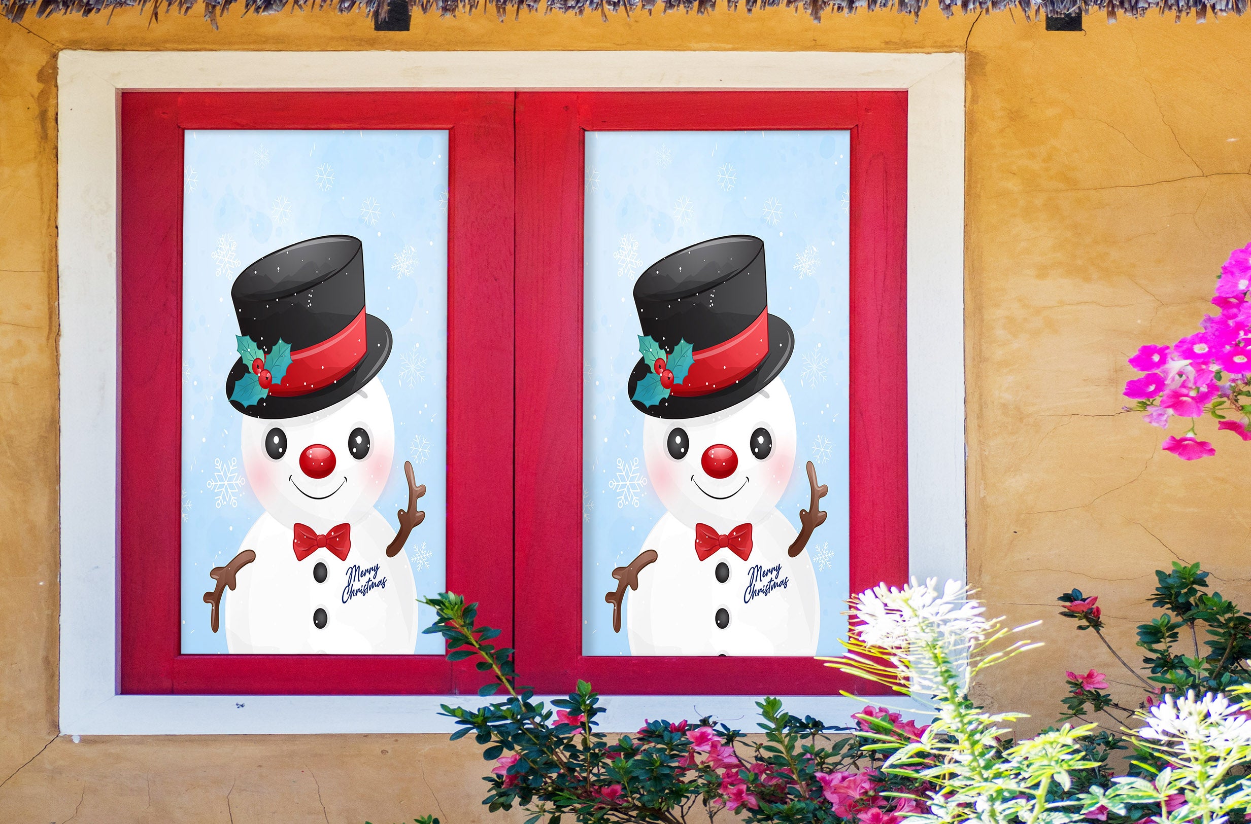 3D Snowman 30134 Christmas Window Film Print Sticker Cling Stained Glass Xmas