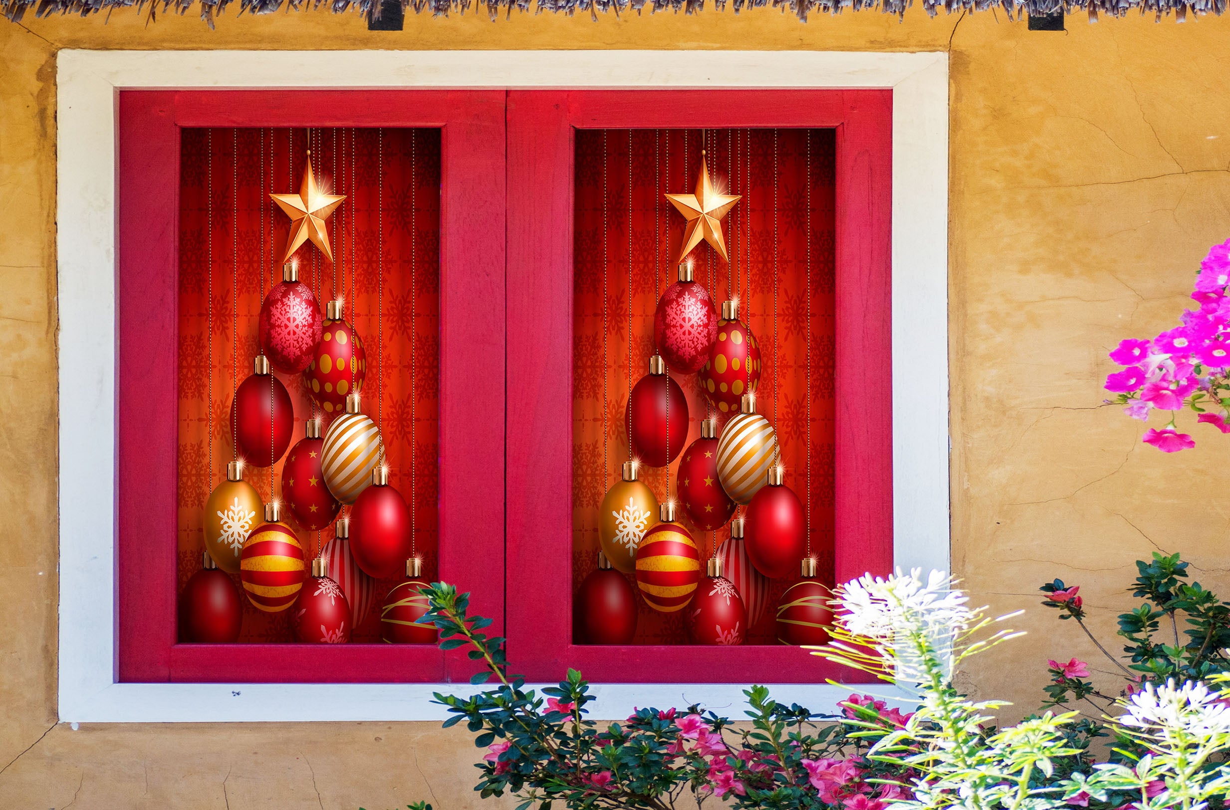 3D Red Ball 30129 Christmas Window Film Print Sticker Cling Stained Glass Xmas