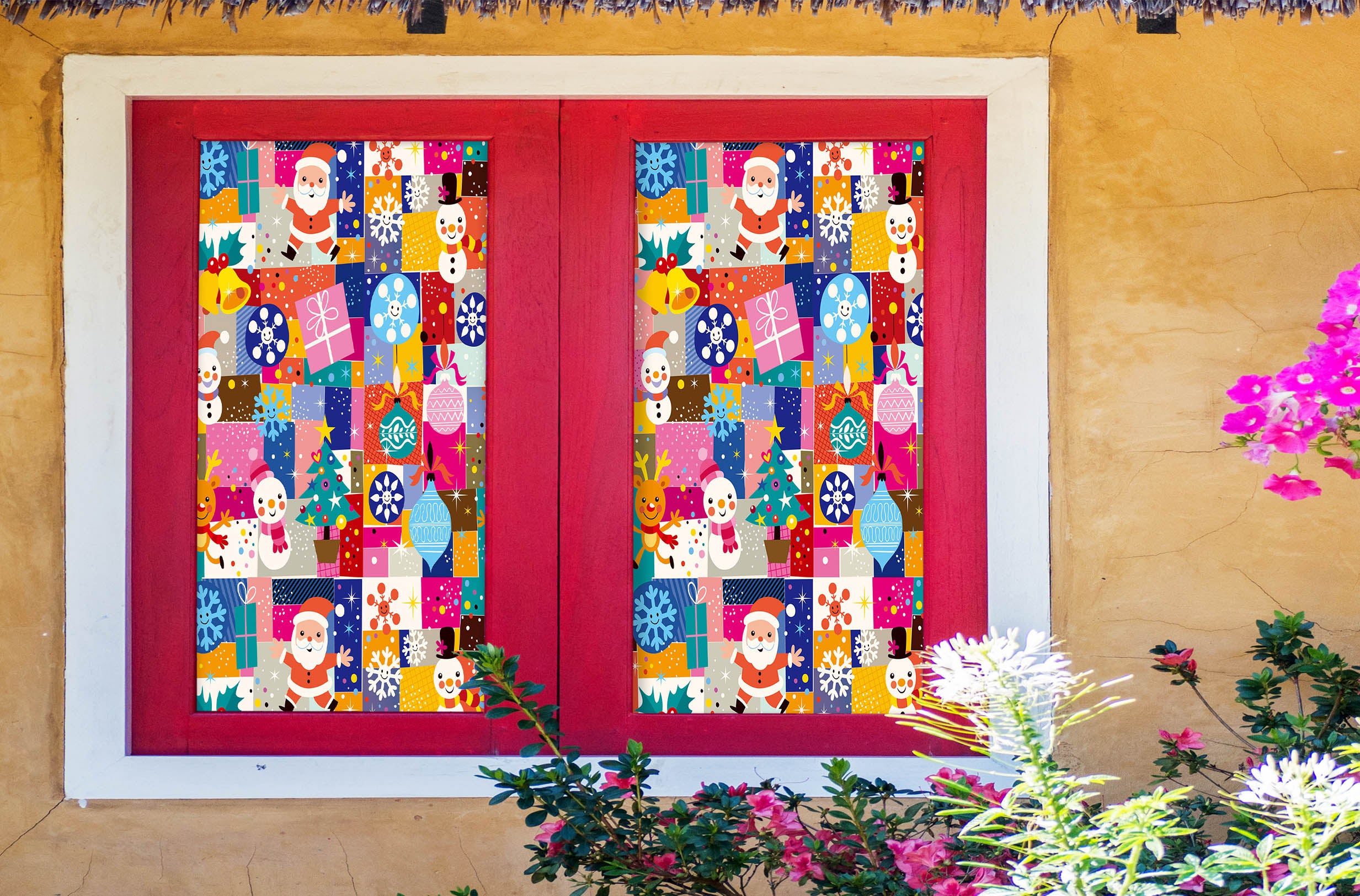 3D Santa Claus Colorful Squares 30012 Christmas Window Film Print Sticker Cling Stained Glass Xmas