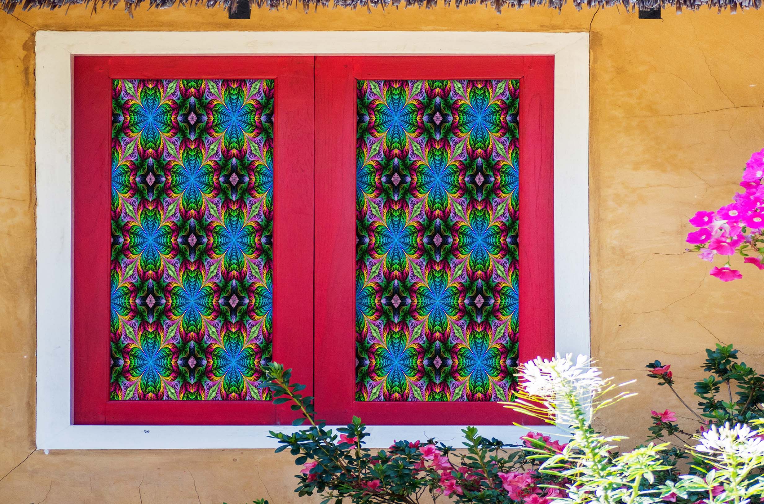 3D Daisy Pattern 374 Window Film Print Sticker Cling Stained Glass UV Block