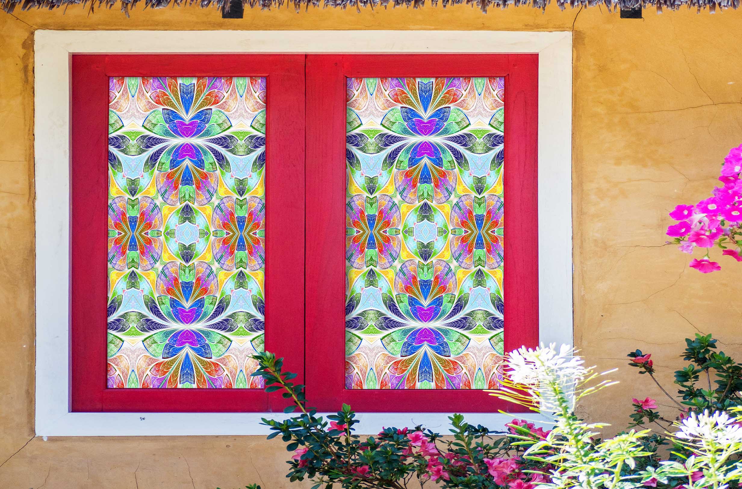 3D Colored Flower 339 Window Film Print Sticker Cling Stained Glass UV Block