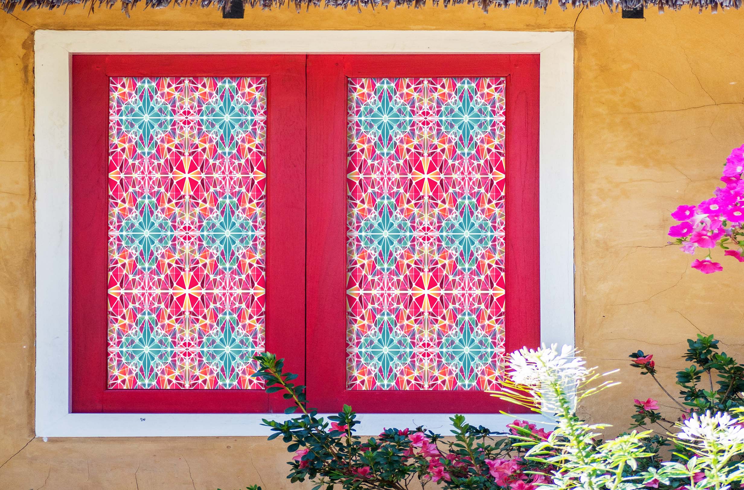 3D Pink Flower Graphic 279 Window Film Print Sticker Cling Stained Glass UV Block