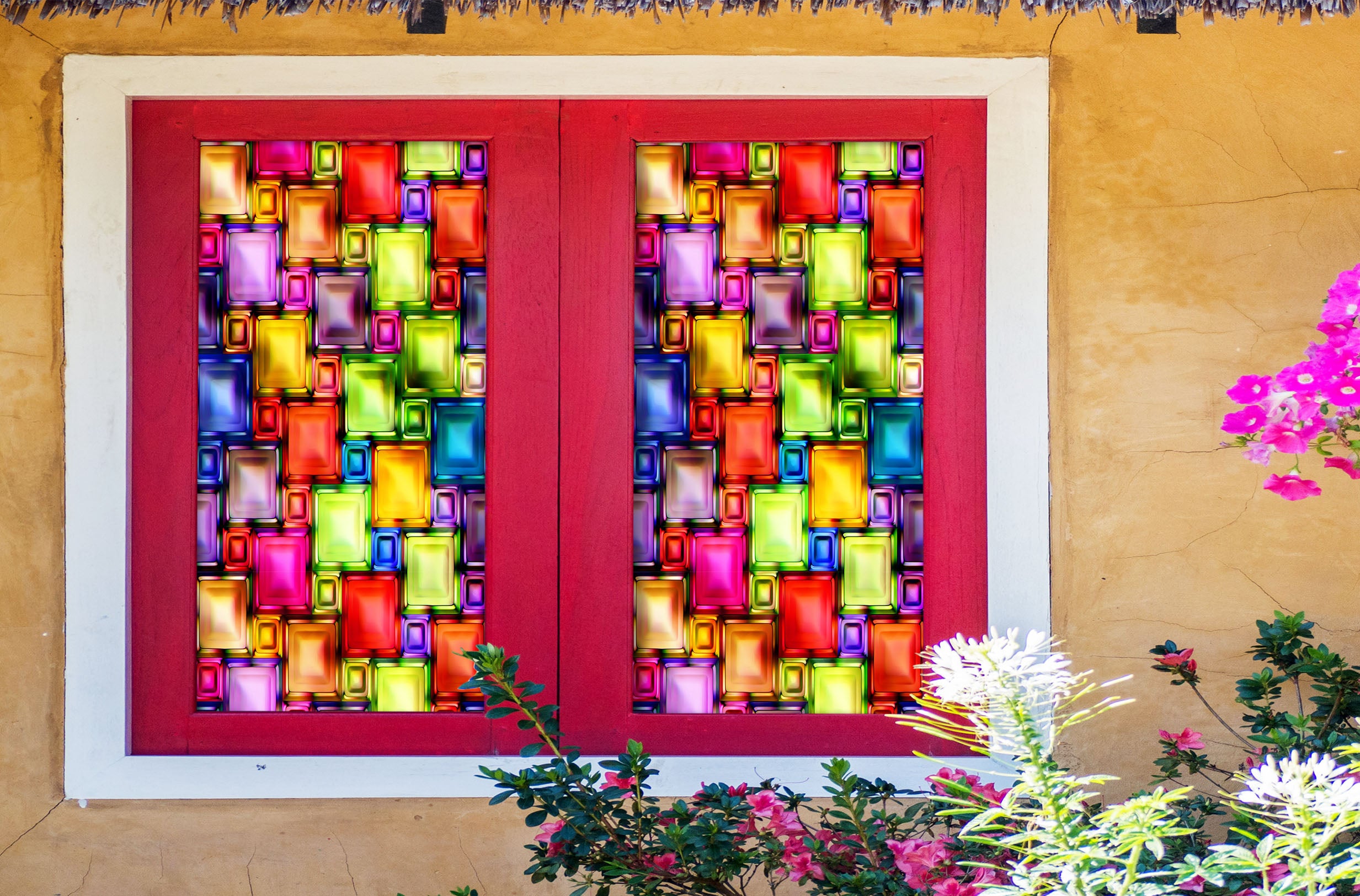 3D Color Square 119 Window Film Print Sticker Cling Stained Glass UV Block