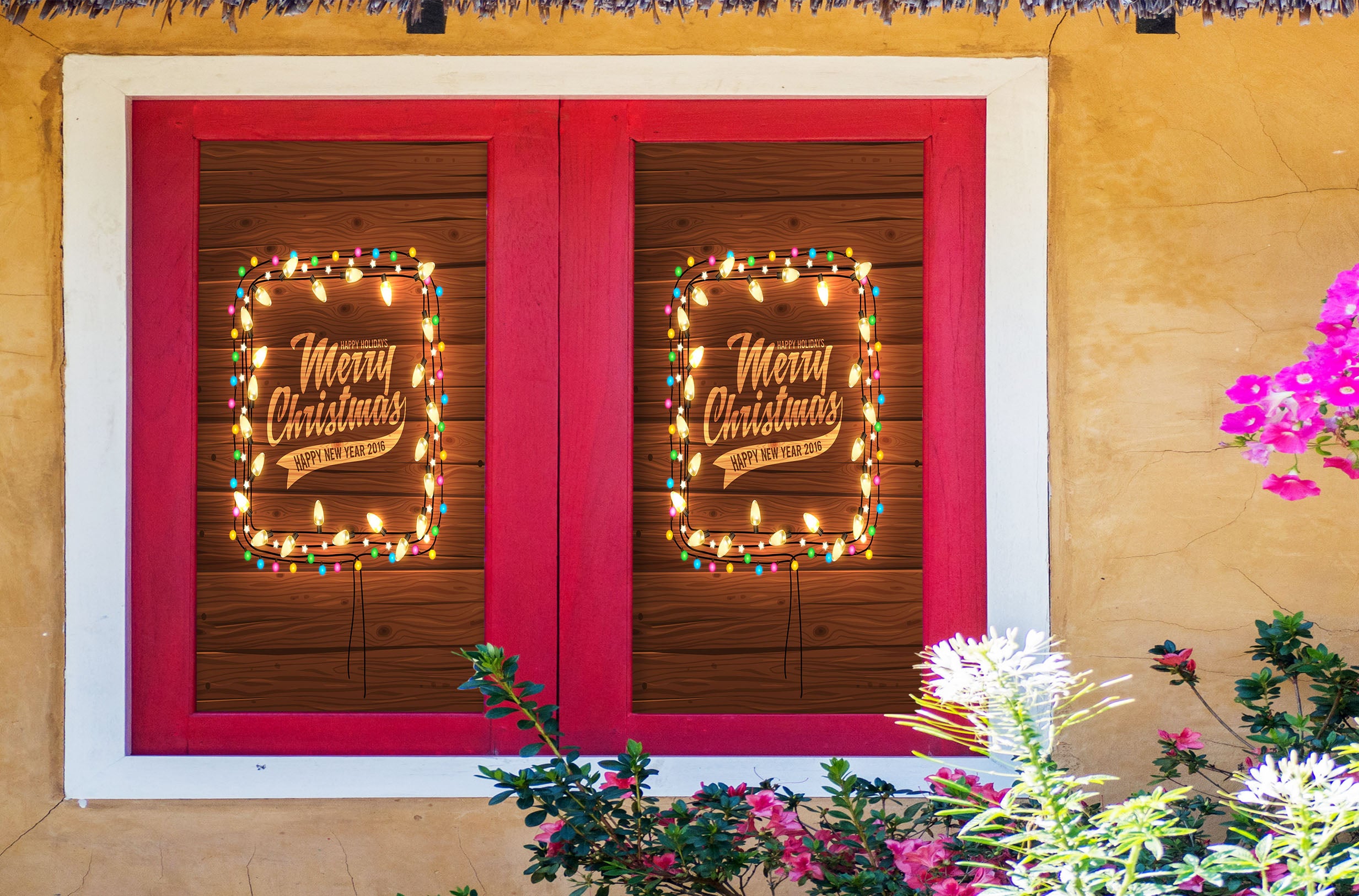 3D Merry Christmas String Lights 30024 Christmas Window Film Print Sticker Cling Stained Glass Xmas