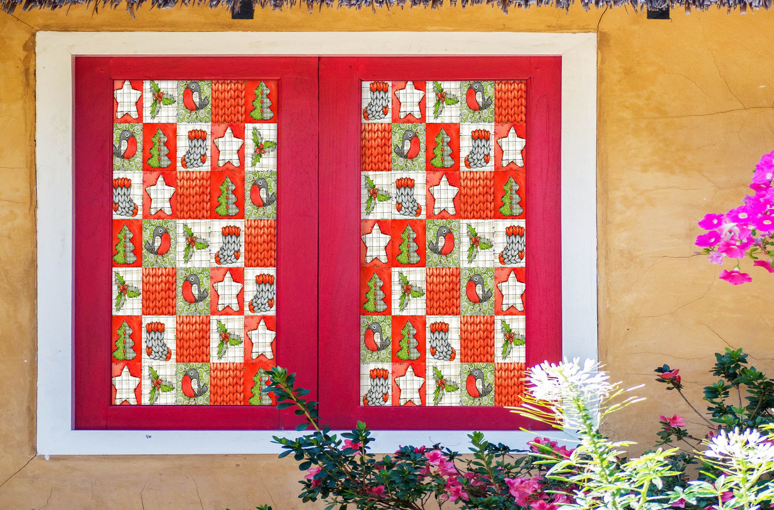 3D Christmas Square Pattern 30033 Christmas Window Film Print Sticker Cling Stained Glass Xmas