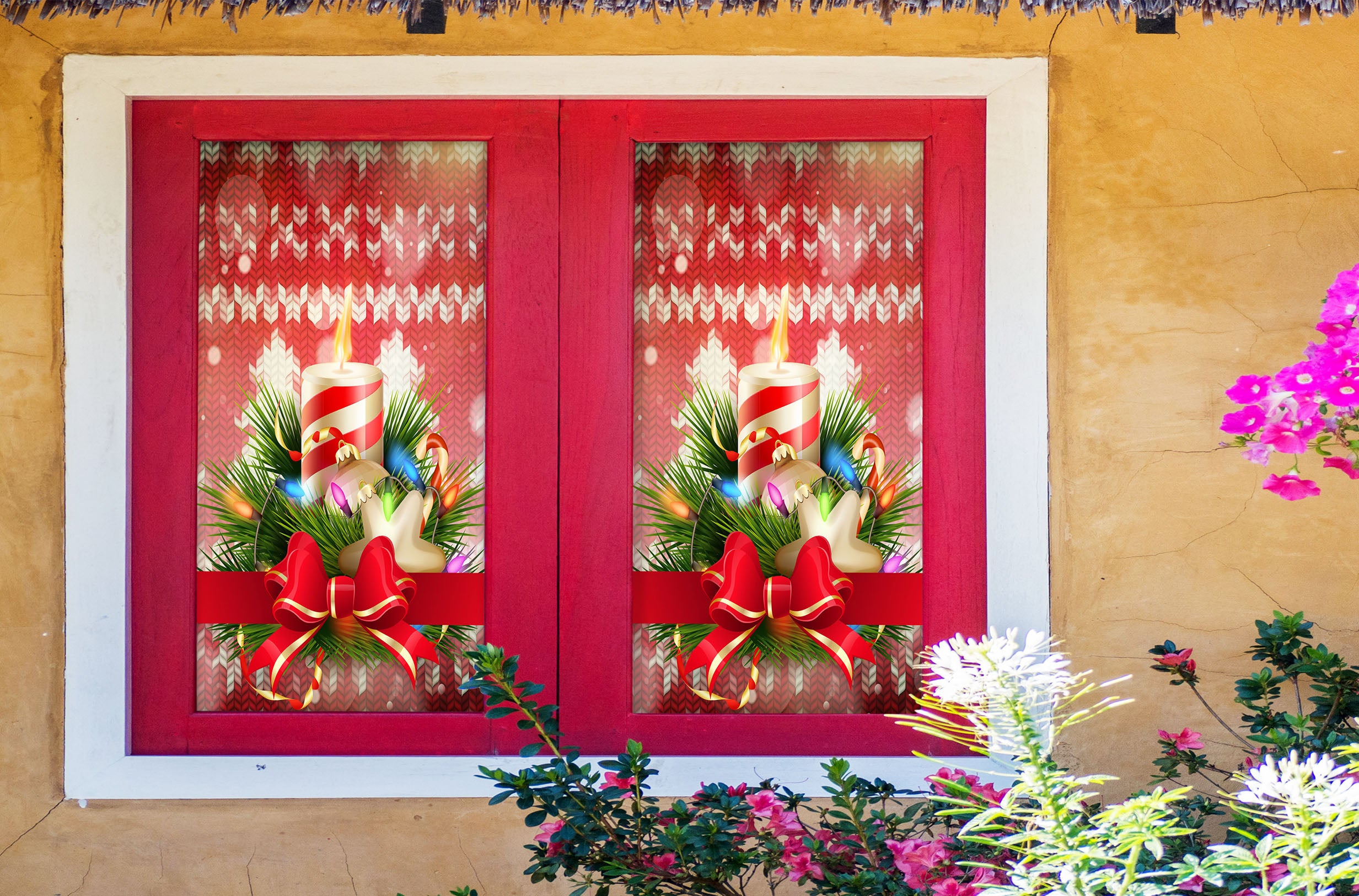 3D Candle 30019 Christmas Window Film Print Sticker Cling Stained Glass Xmas