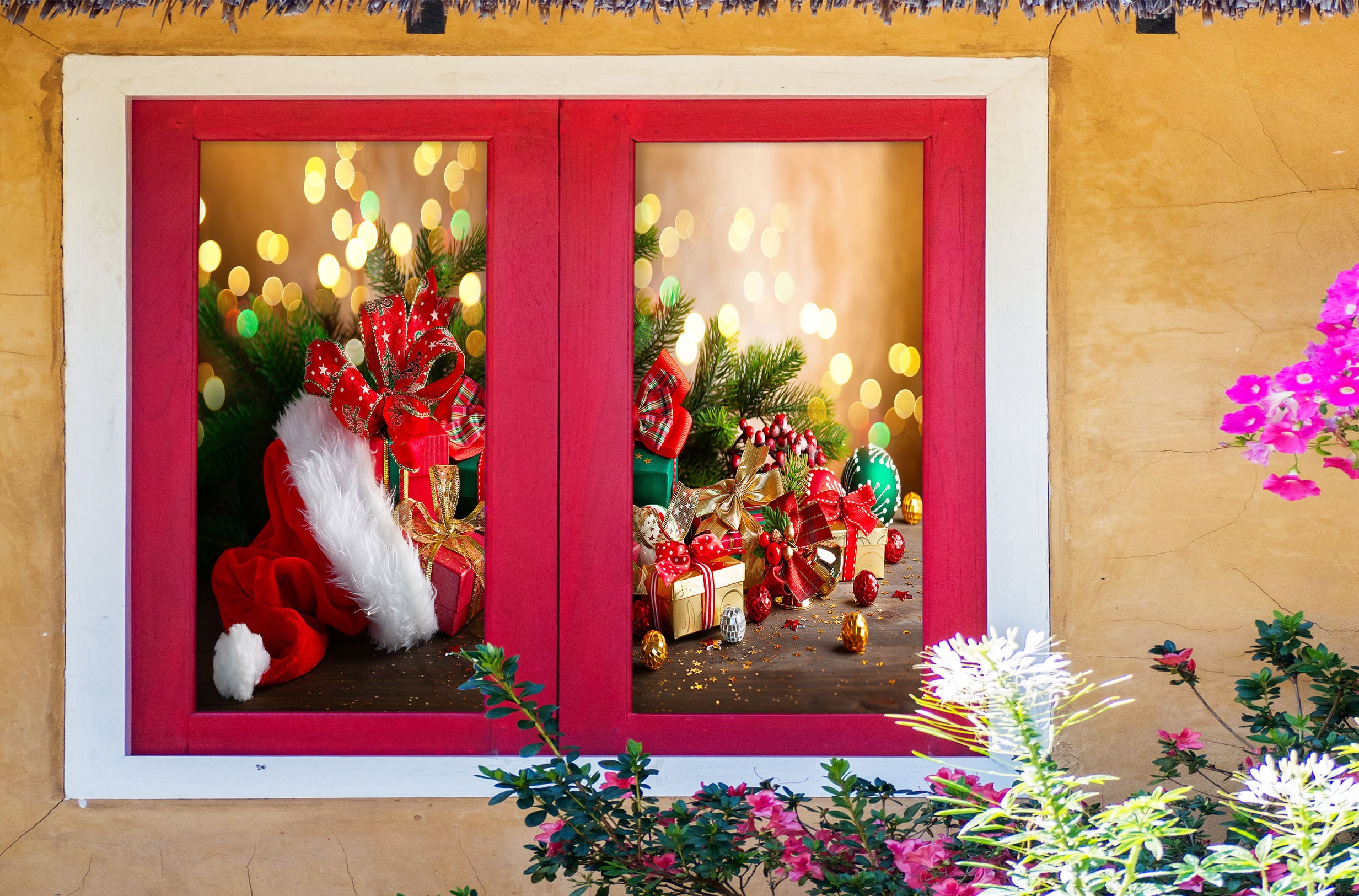 3D Gift 30066 Christmas Window Film Print Sticker Cling Stained Glass Xmas