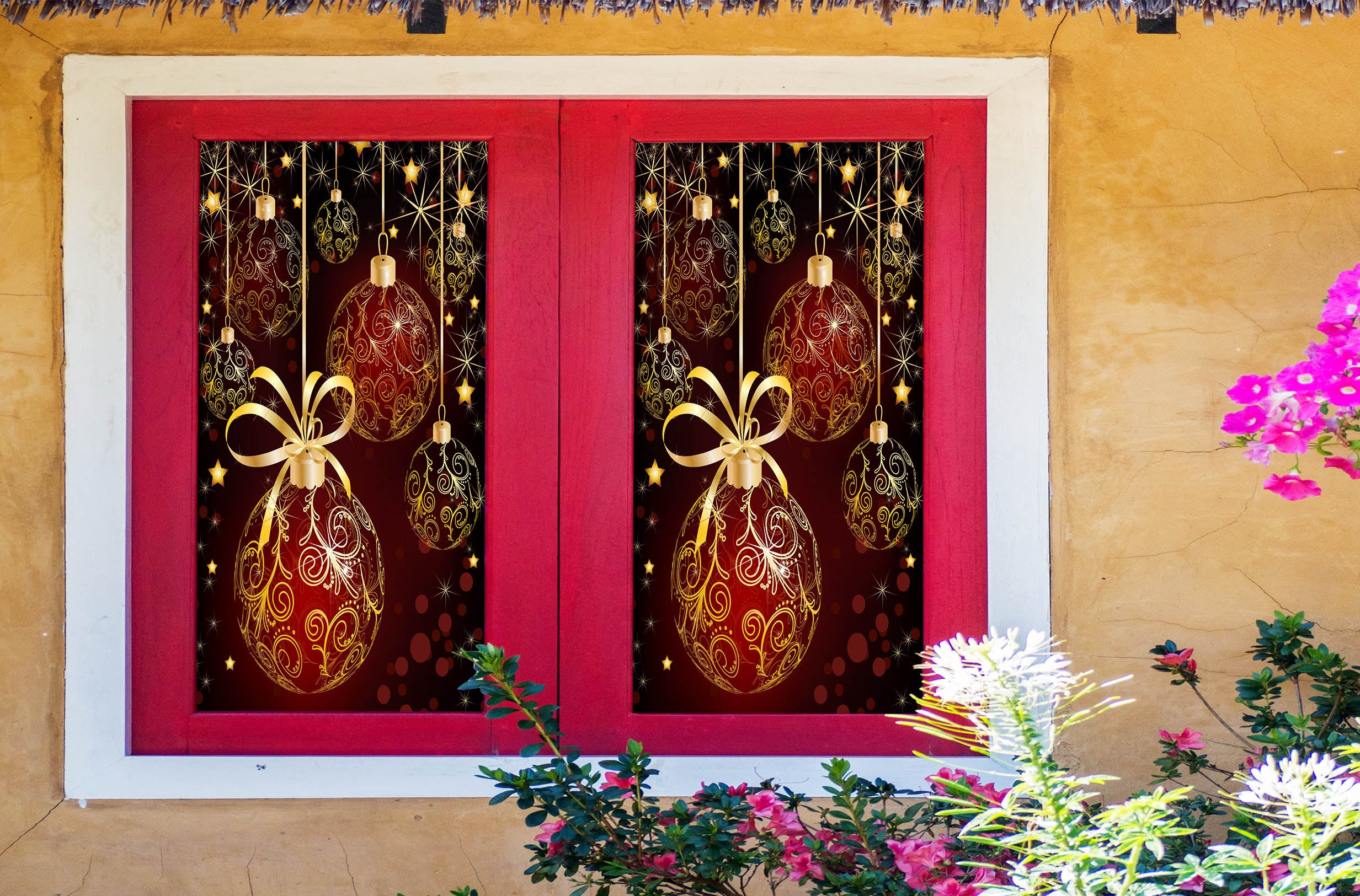 3D Golden Ball 31005 Christmas Window Film Print Sticker Cling Stained Glass Xmas