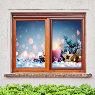 3D Christmas Ornaments Candles 30052 Christmas Window Film Print Sticker Cling Stained Glass Xmas