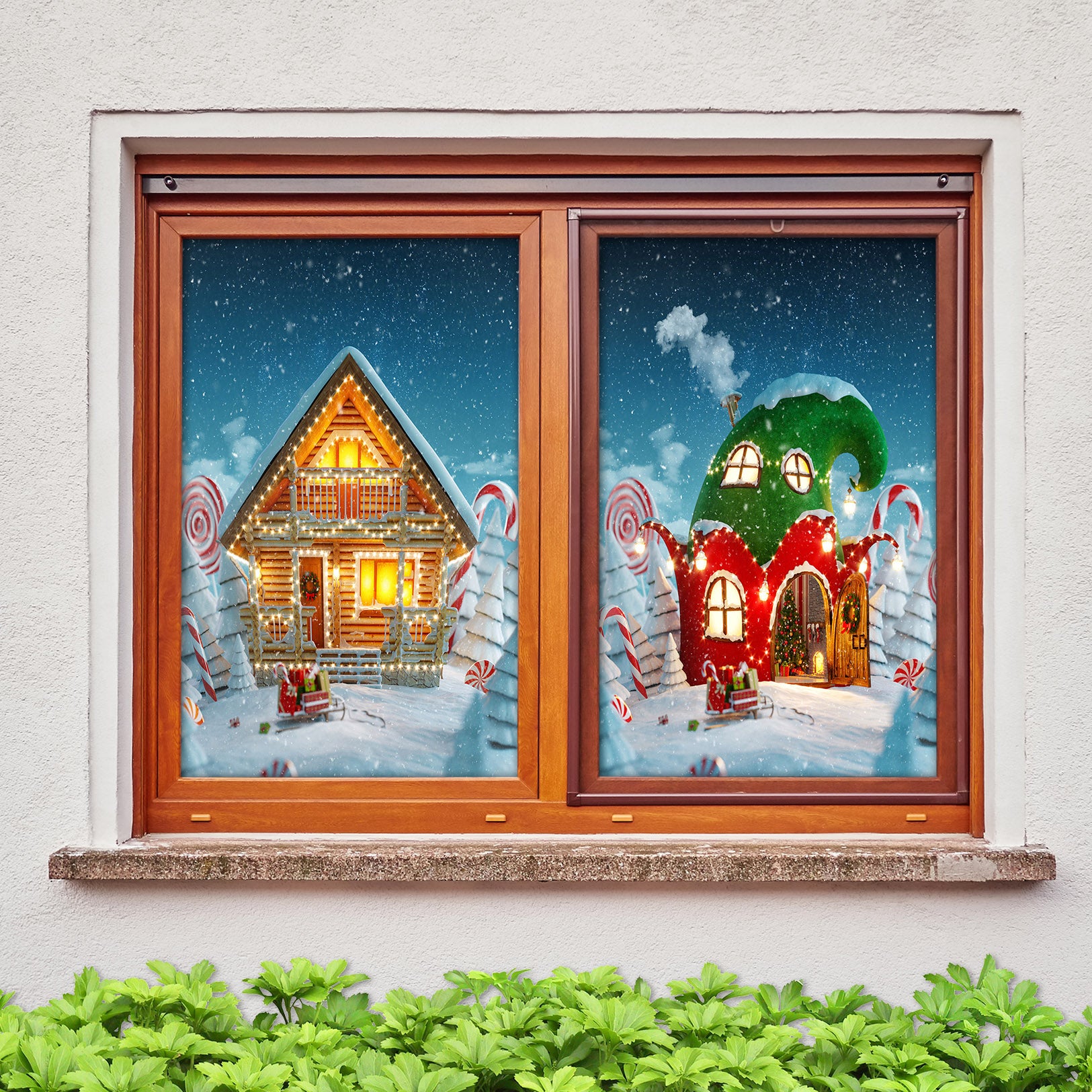 3D Houses 30098 Christmas Window Film Print Sticker Cling Stained Glass Xmas