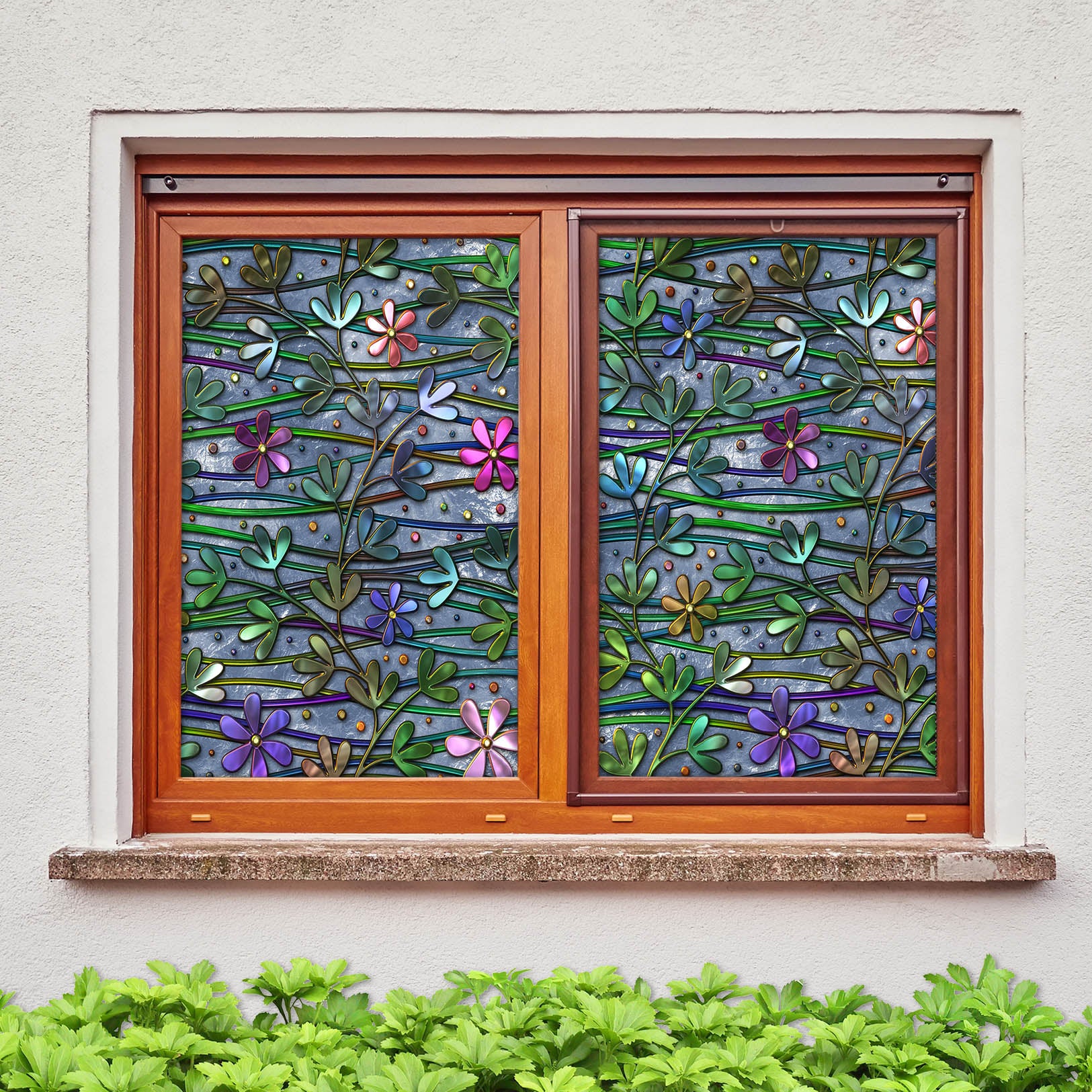 3D Colored Flower 446 Window Film Print Sticker Cling Stained Glass UV Block