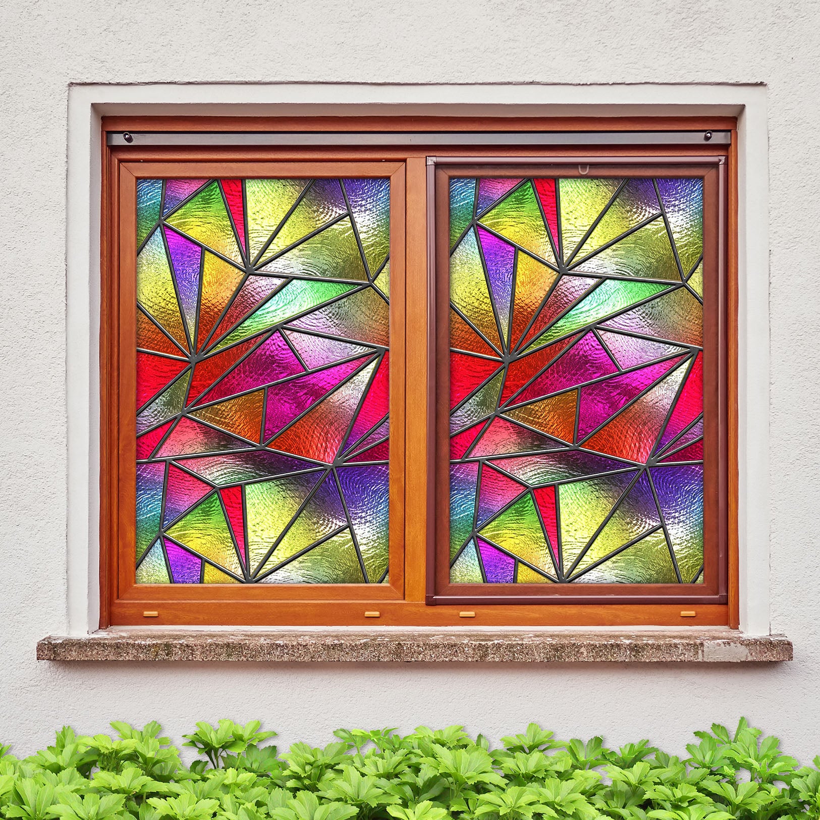 3D Stained Glass Triangle 143 Window Film Print Sticker Cling Stained Glass UV Block