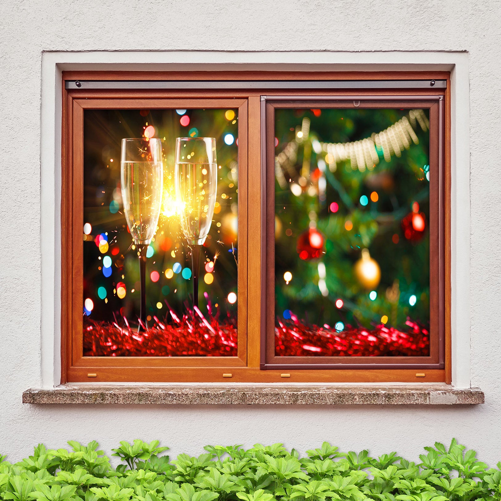 3D Wine Glass 30020 Christmas Window Film Print Sticker Cling Stained Glass Xmas